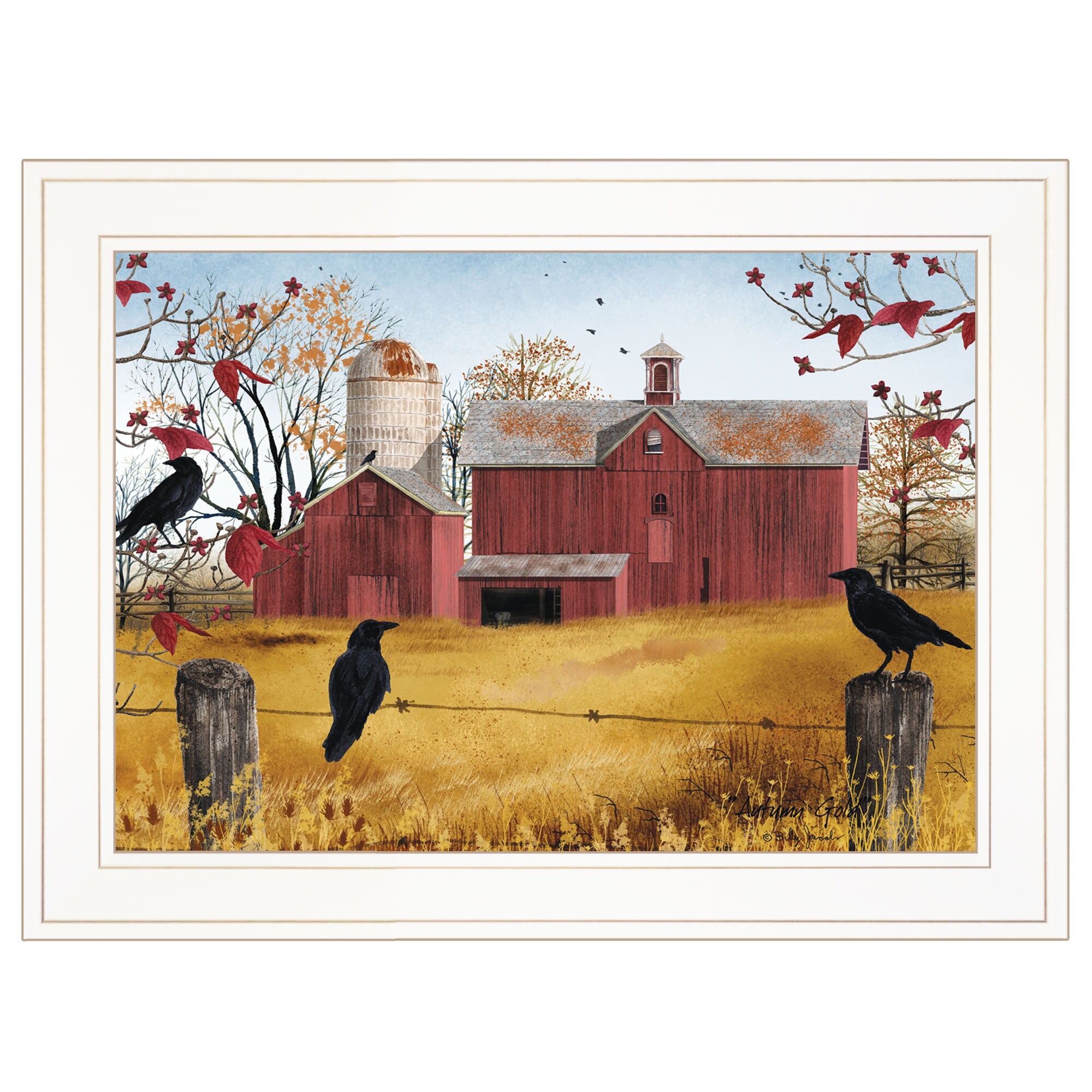 Trendy Decor 4U BJ1037-226G Autumn Gold Billy Jacobs White Wood Framed 15-in H x 19-in W Vintage/Retro Paper Print