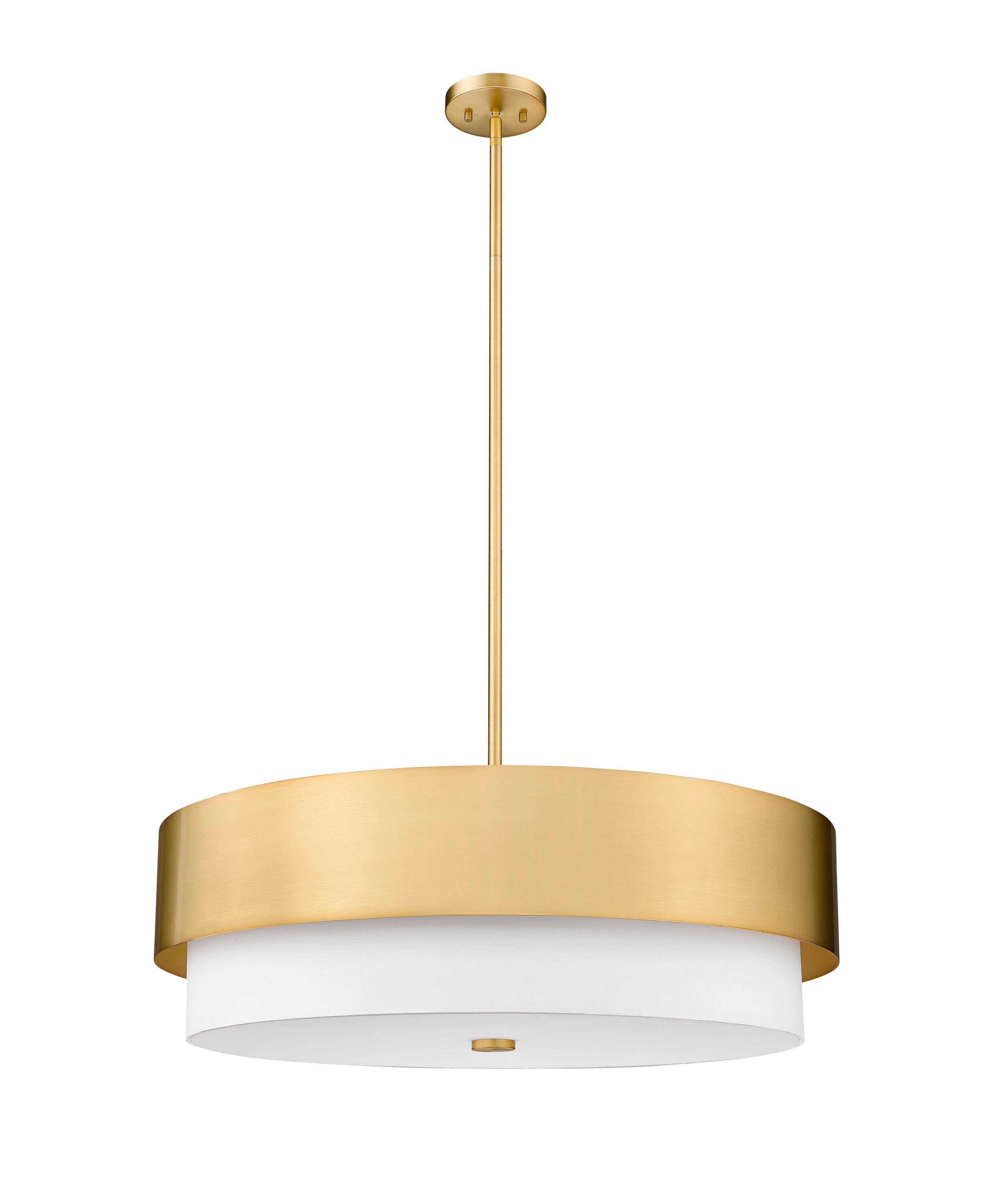 Modern Gold 32" Drum Chandelier with White Fabric Shade