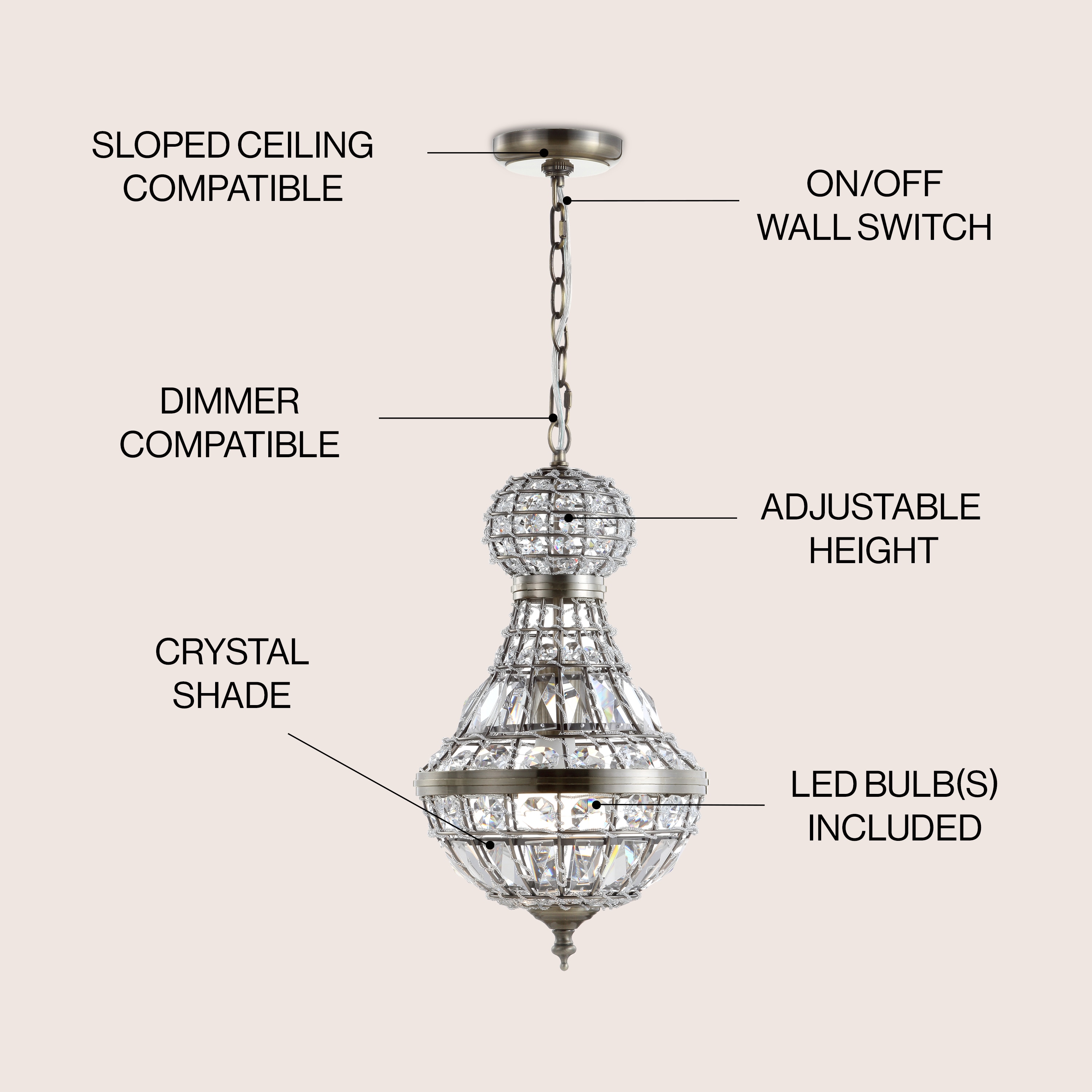 Regina 12" Antique Brass Crystal Empire LED Chandelier