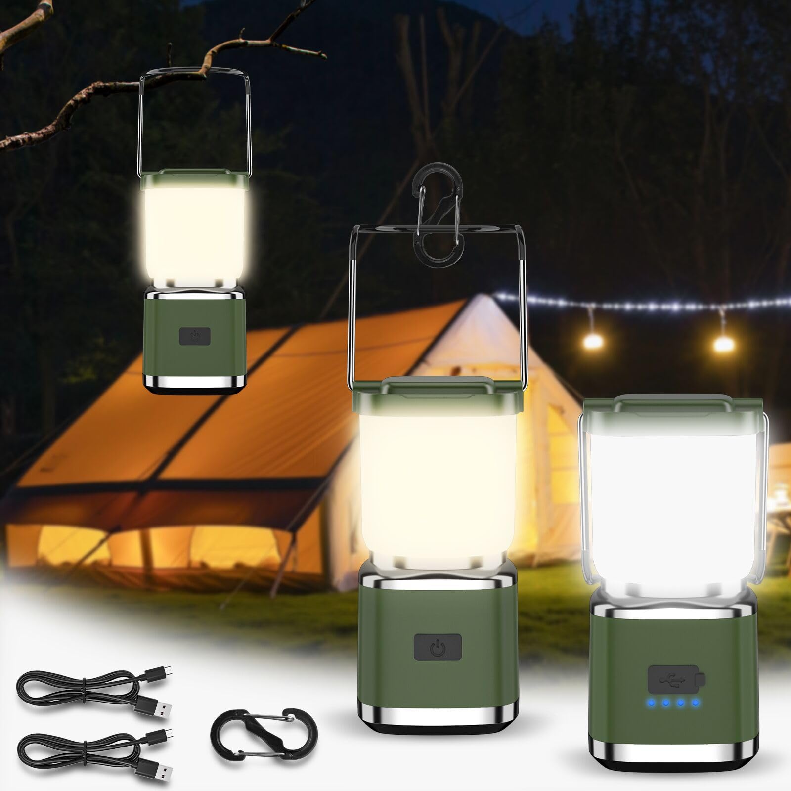 Vrbgify  Camping Lantern 2 Pack LED Tent Lights with Stepless Dimming Waterproof Lightweight Portable for Power Outages and Outdoor Use 4 inch