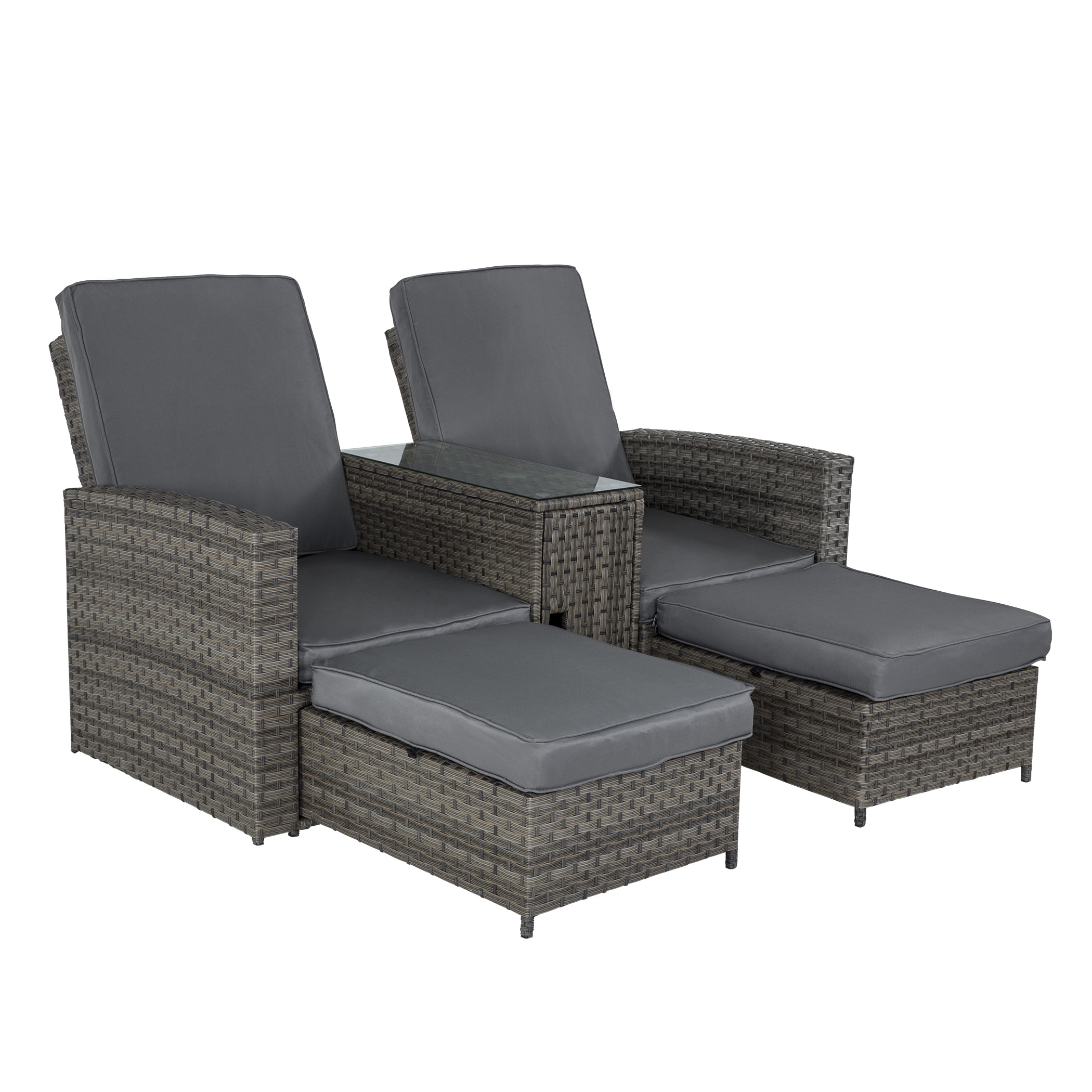 FOREST HOME WSD007-BL 7-Piece Wicker Patio Conversation Set with Gray Cushions
