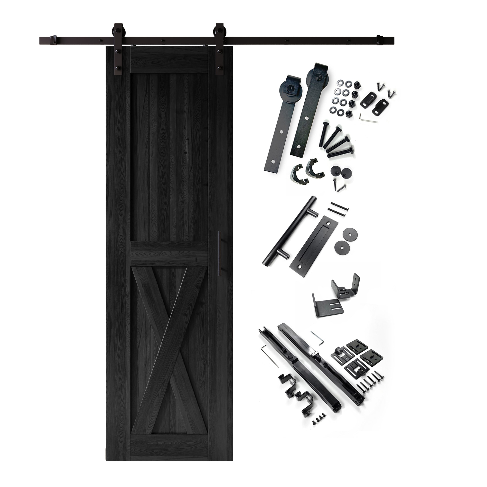 HOMACER YT1TGH048C-2284-X-BK 22-in x 84-in Black Prefinished X-frame Pine Wood Solid core Single Barn Door (Hardware Included)
