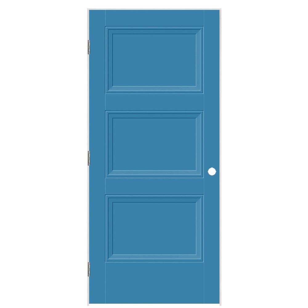 Masonite 1573165 36-in x 80-in Blue Heron Hollow core 3-panel square Right hand Smooth Prefinished Molded composite Flat Jamb Single Prehung Interior Door
