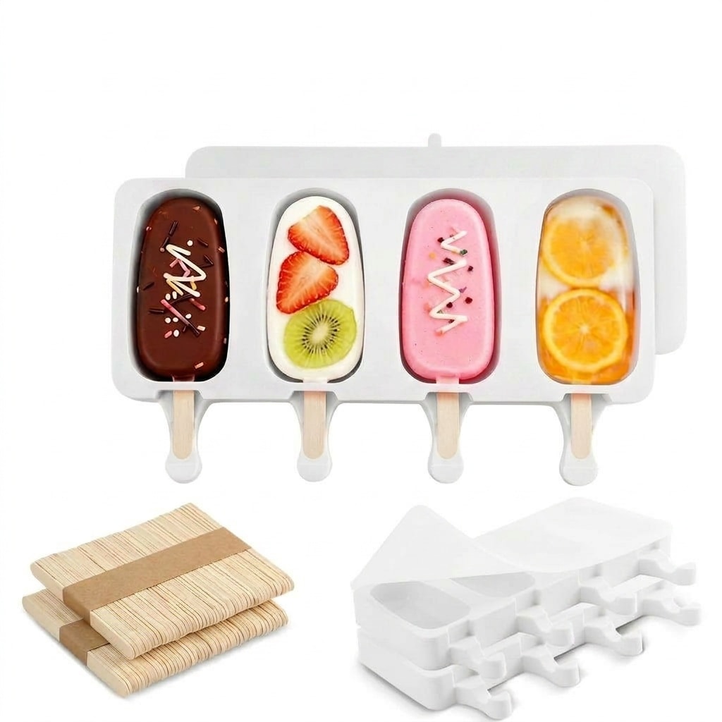 Etokfoks  Popsicle Mold with Lids and 100 Wooden Sticks Silicone Non Stick Reusable Ice Pop and Cakesicle Mold 3 Set