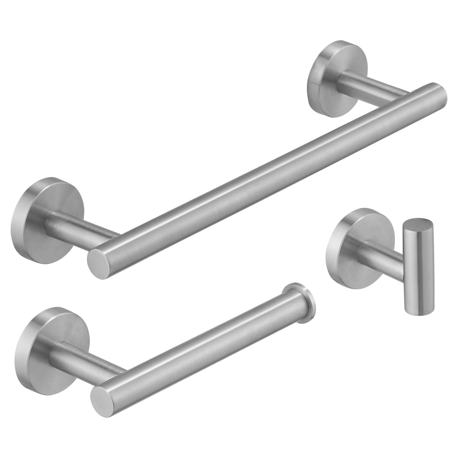 BWE A-91062-N-3 3 -Piece Urban Stream Brushed Nickel Decorative Bathroom Hardware Set Towel Bar, Toilet Paper Holder, ,Robe Hook Included