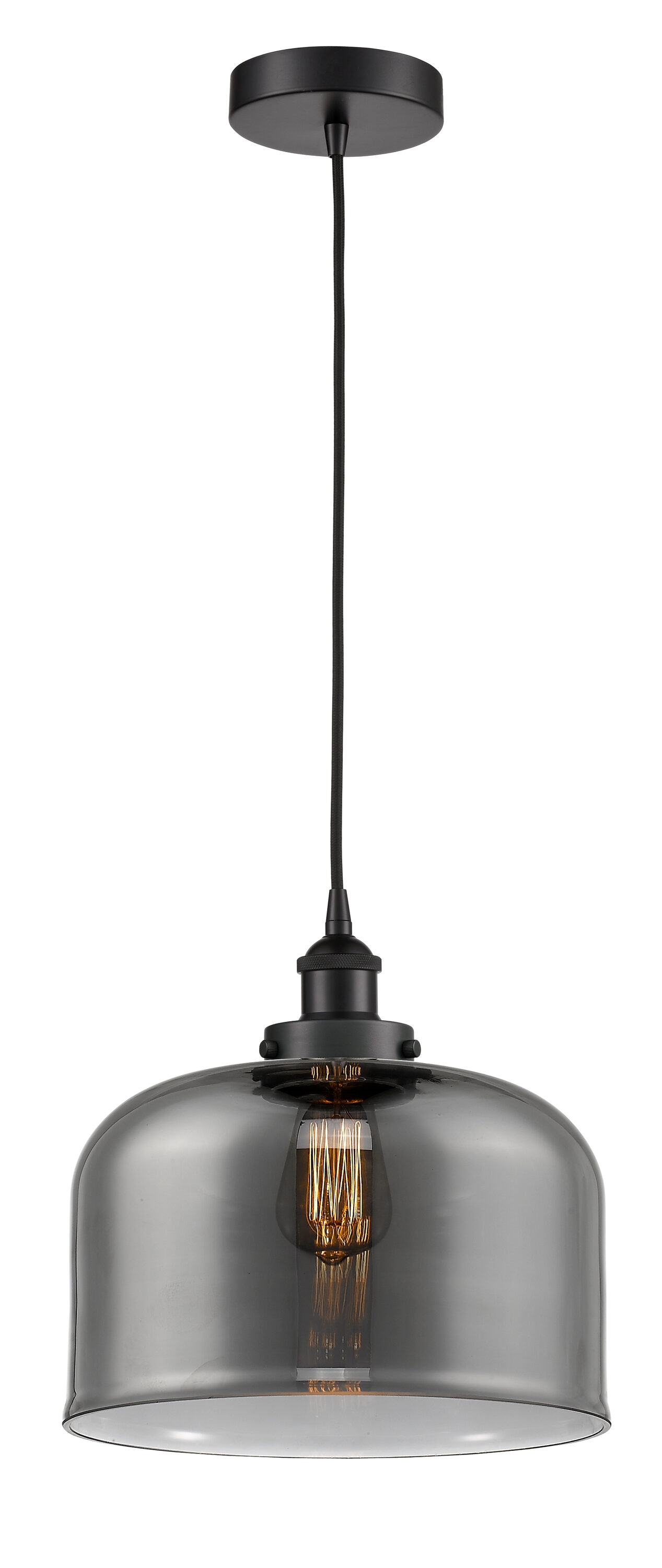 Innovations Lighting 616-1PH-BK-G73-L-LED Bell Matte Black, Plated Smoke Industrial Stained glass Bell Mini Hanging Pendant light