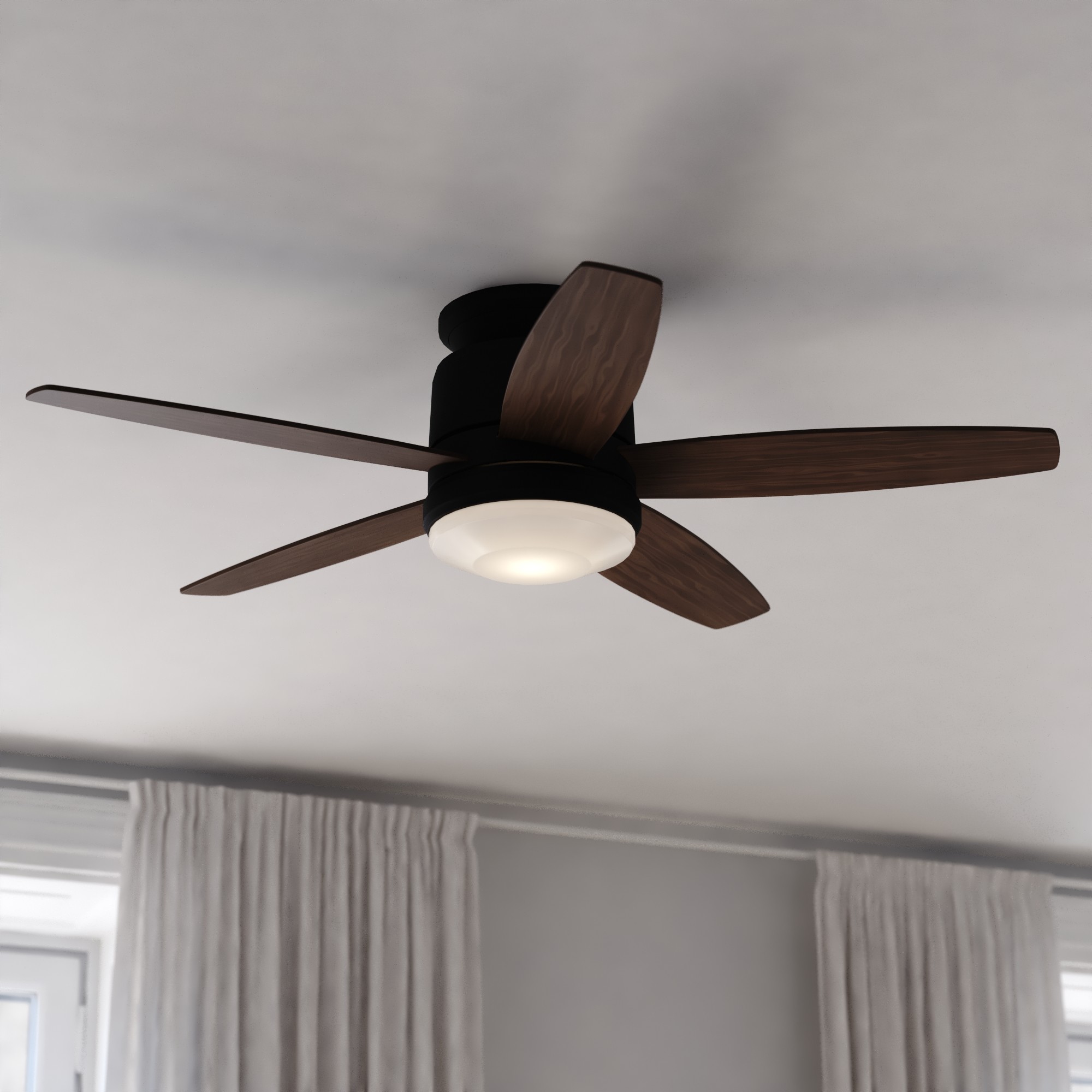 Cascadia F0118 Armon 44-in Integrated LED Flush Mount Black with Black-Brown Hickory Blades Ceiling Fan With Light - Remote Included ( 5 -Blade )