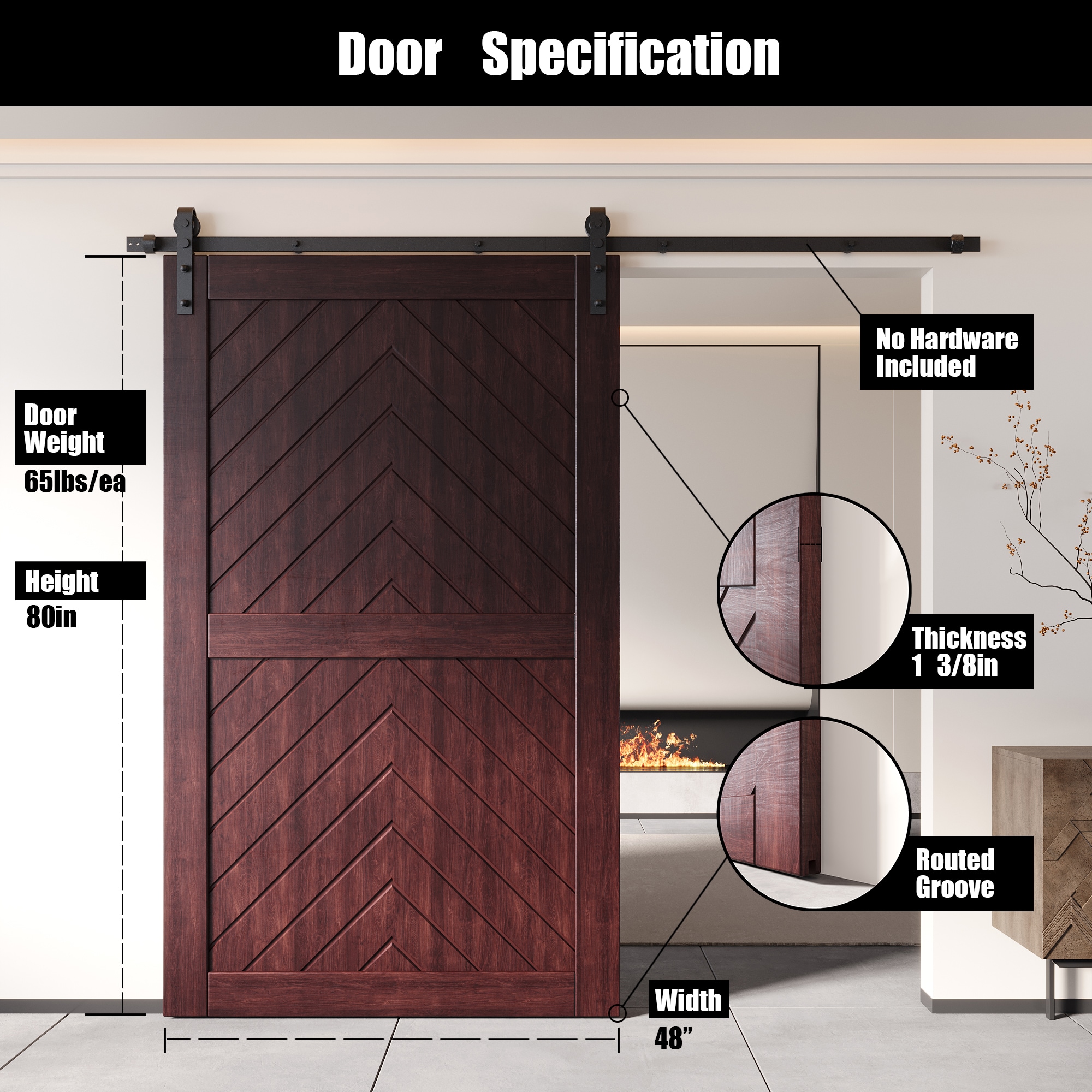 HOMACER JT1-4880-RD Barn-Doors - View #2