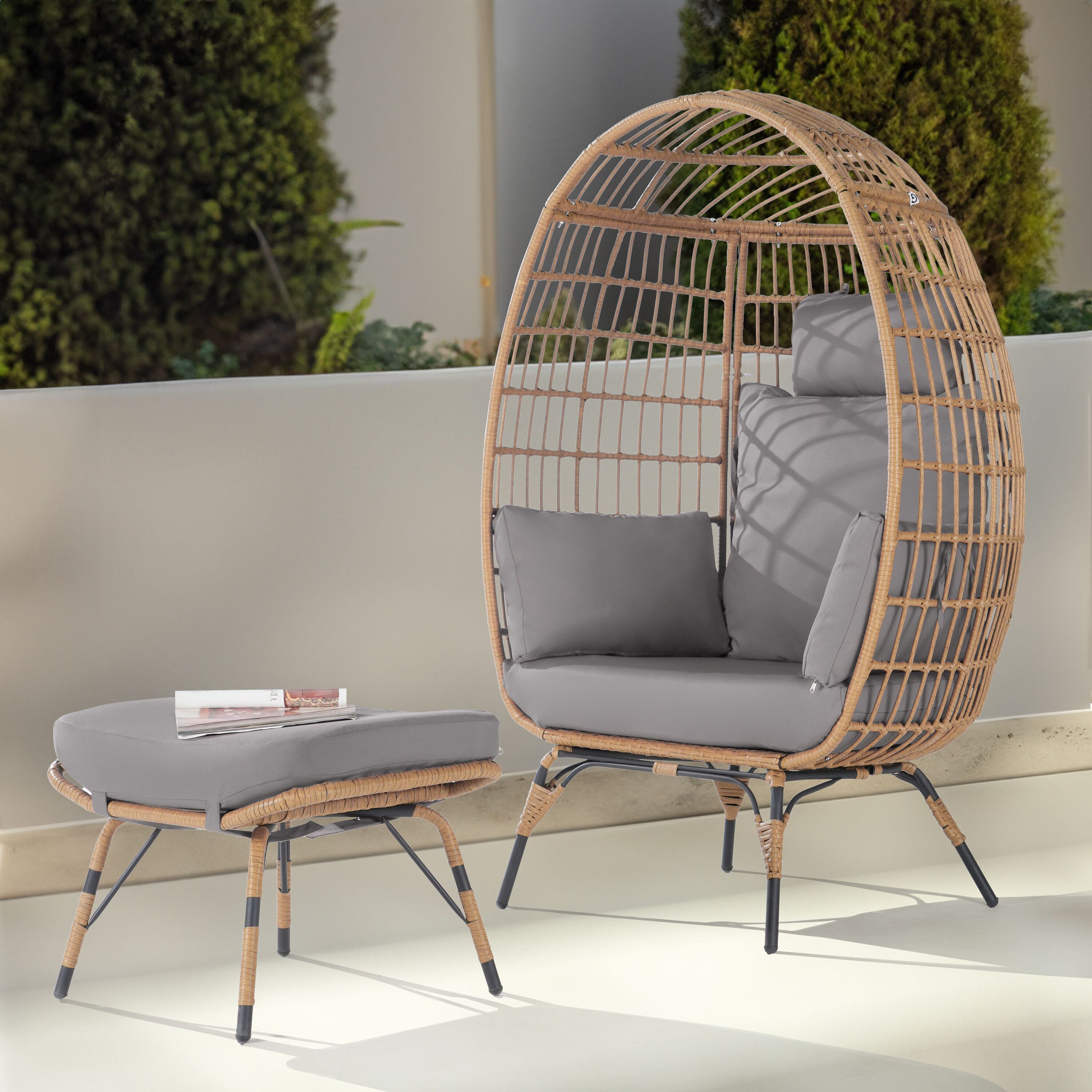 SANSTAR L-JDC63LY-AD 2 -Piece Wicker Patio Conversation Set with Gray Cushions
