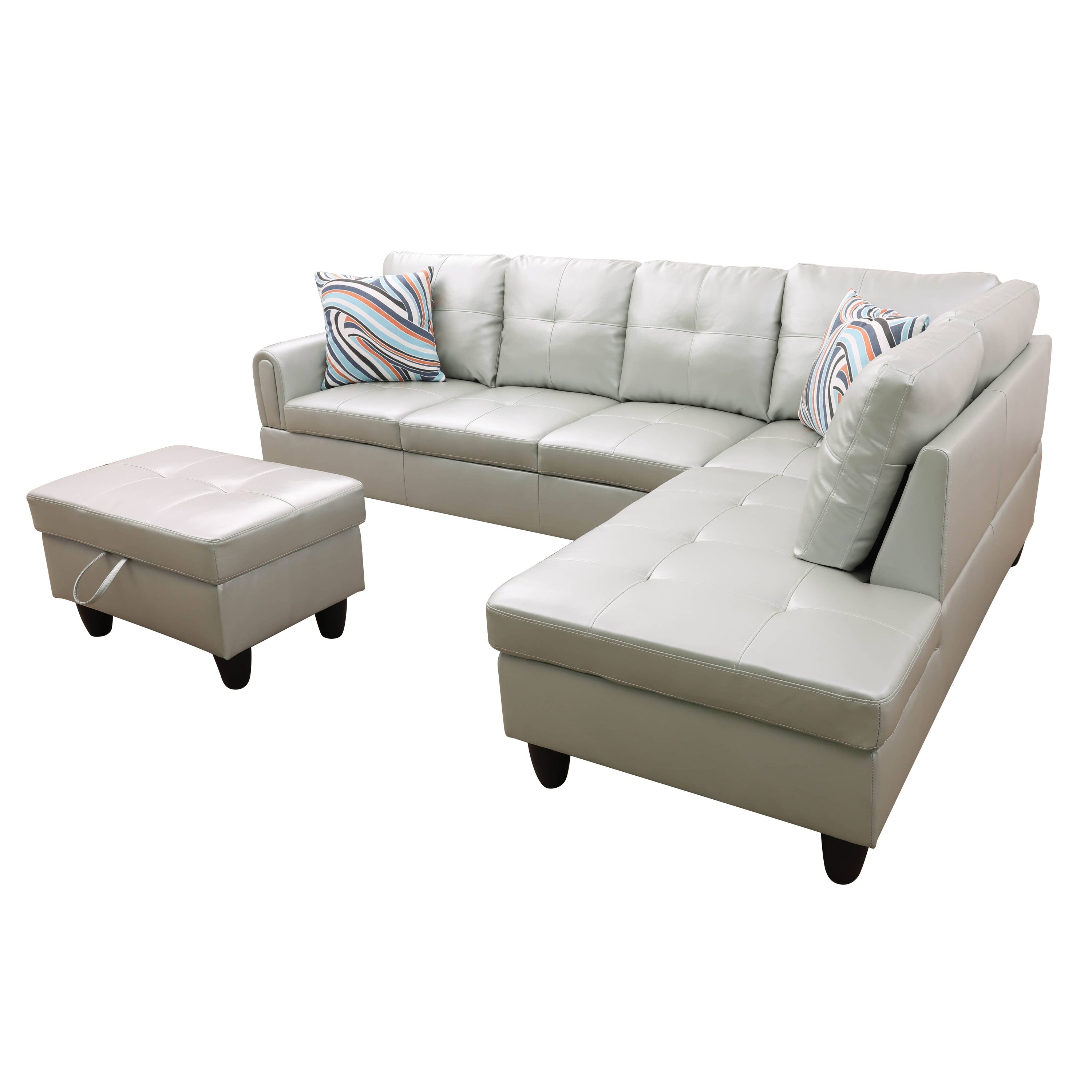 Siavonce XH9728B 66.5-in Modern Silver Green Faux leather Sofa