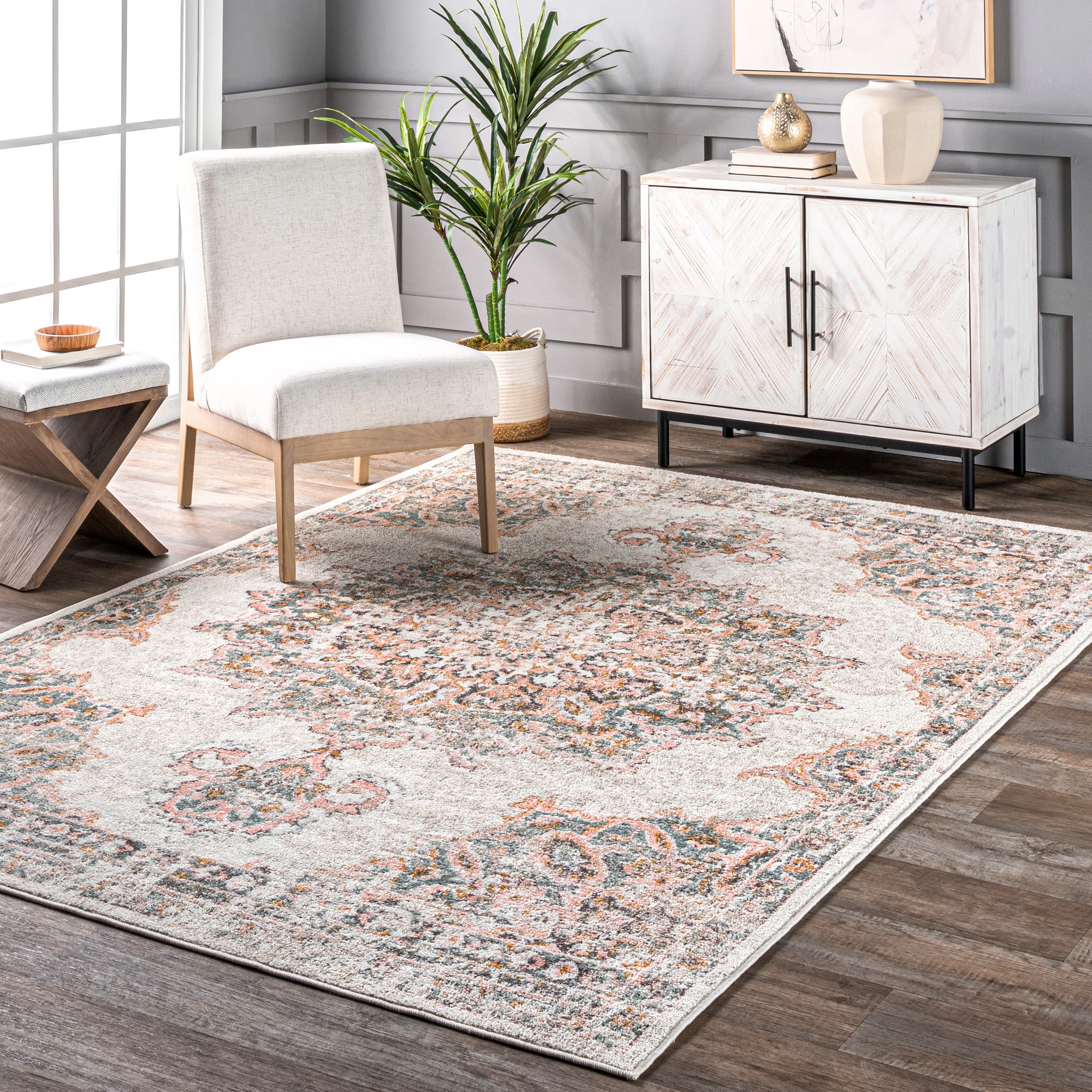 nuLOOM GRWS01A-10014 Liliana 10 x 14 (ft) Loomed Polypropylene Beige Rectangular Indoor Medallion Area rug