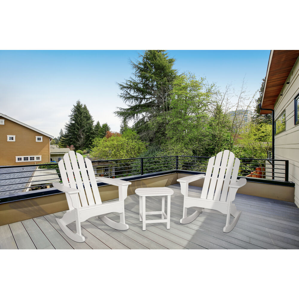 White 3-Piece All-Weather Rocking Adirondack Patio Set