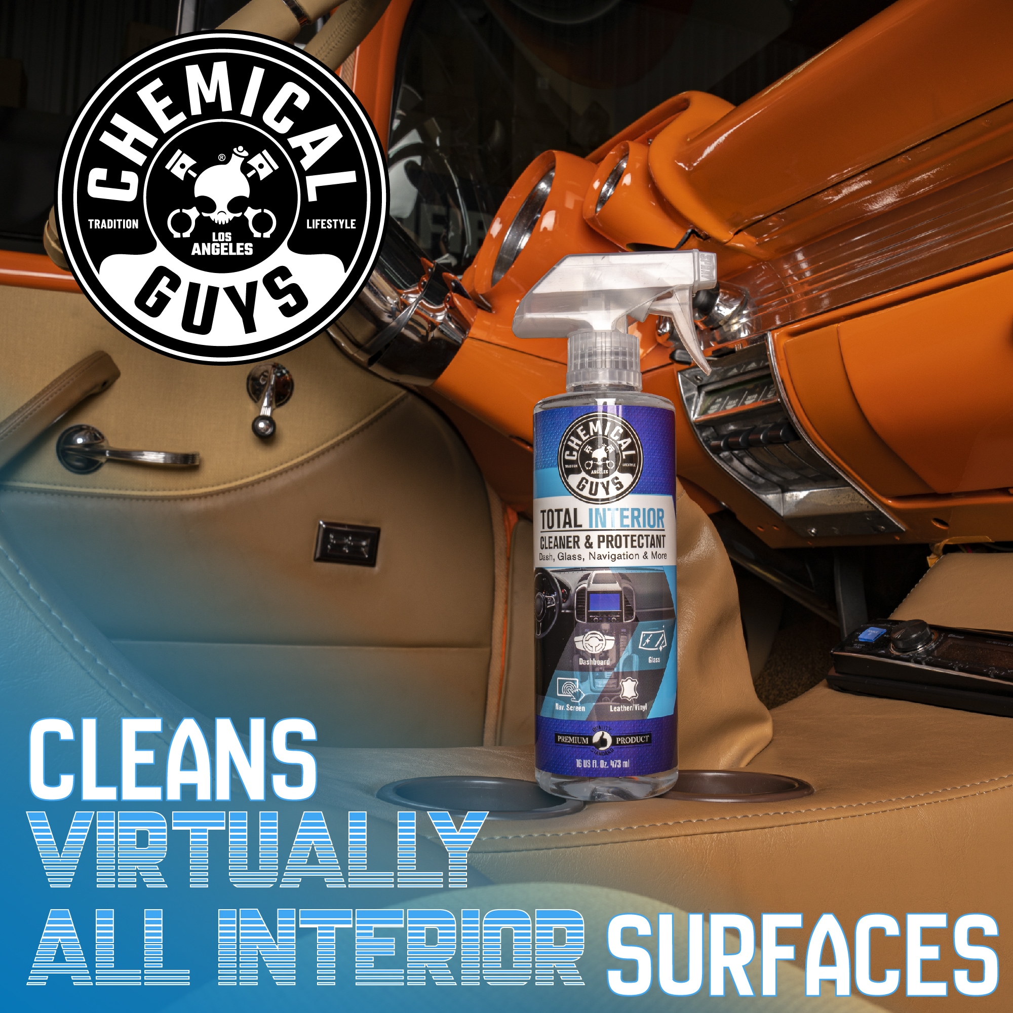Griots Garage interior cleaner and Chemical Guys Total interior cleaner on  steering wheel. 