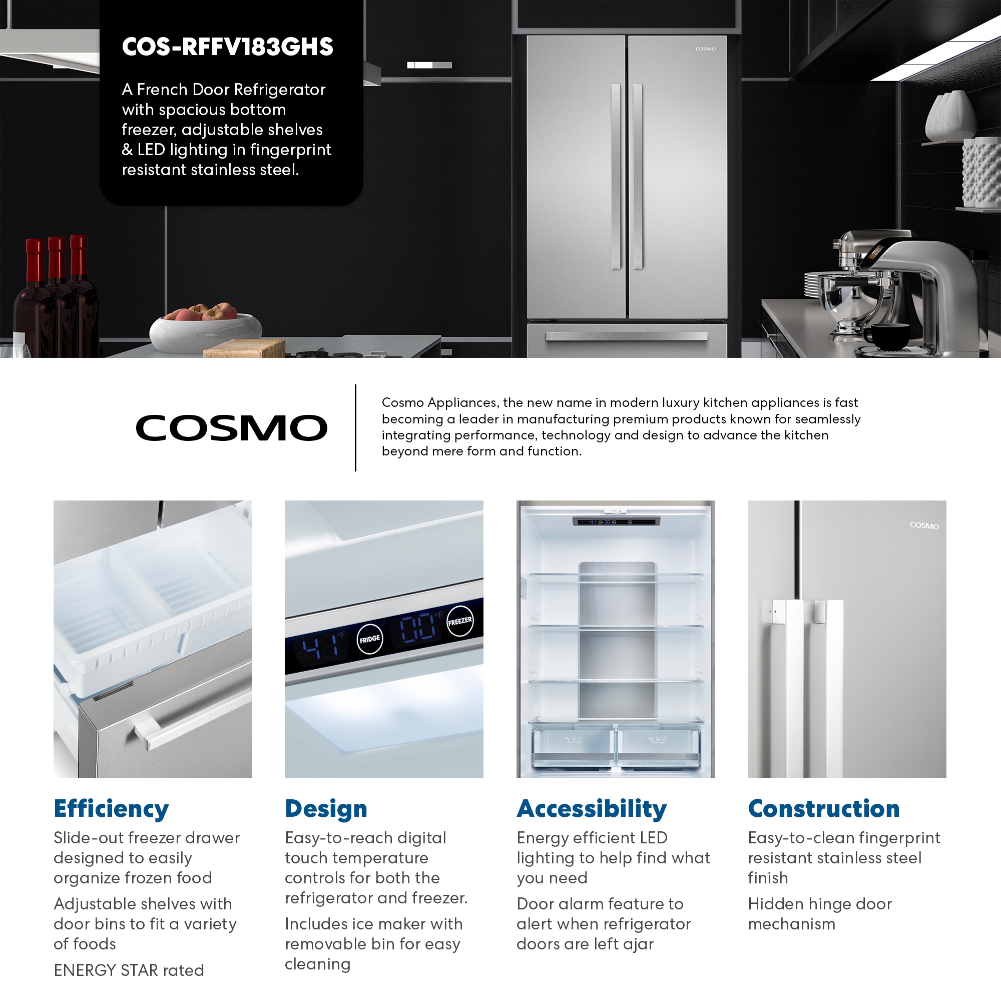 Cosmo COS-RFFV183GHS French-Door-Refrigerators - View #3