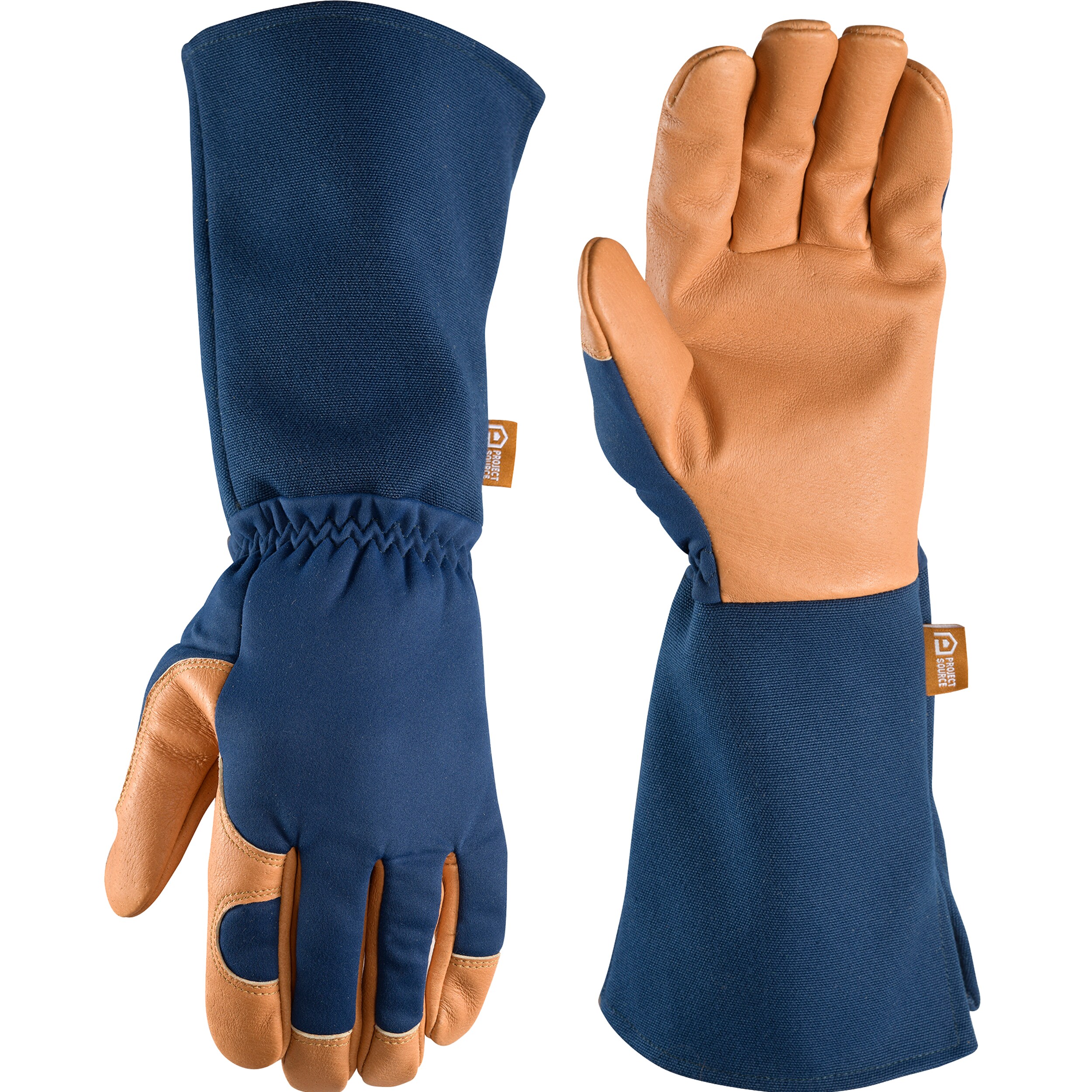 Project Source PS4131L-410-L01 Large Blue Leather/Polyester Gardening Gloves 1 -Pairs