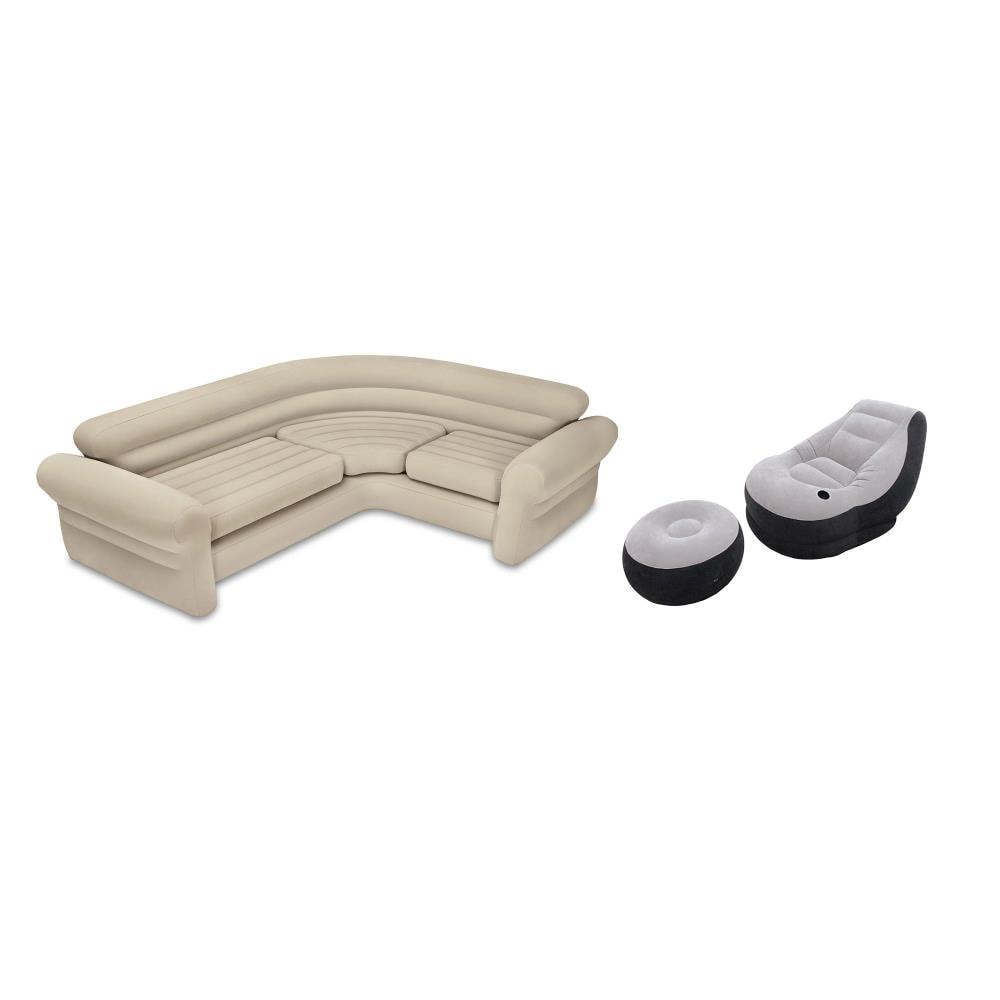 Inflatable Corner Sectional Sofa Set - Tan, Multiple Colors - Indoor/Outdoor Furniture - Includes Lounge Chair - External Pump | - Intex 112422