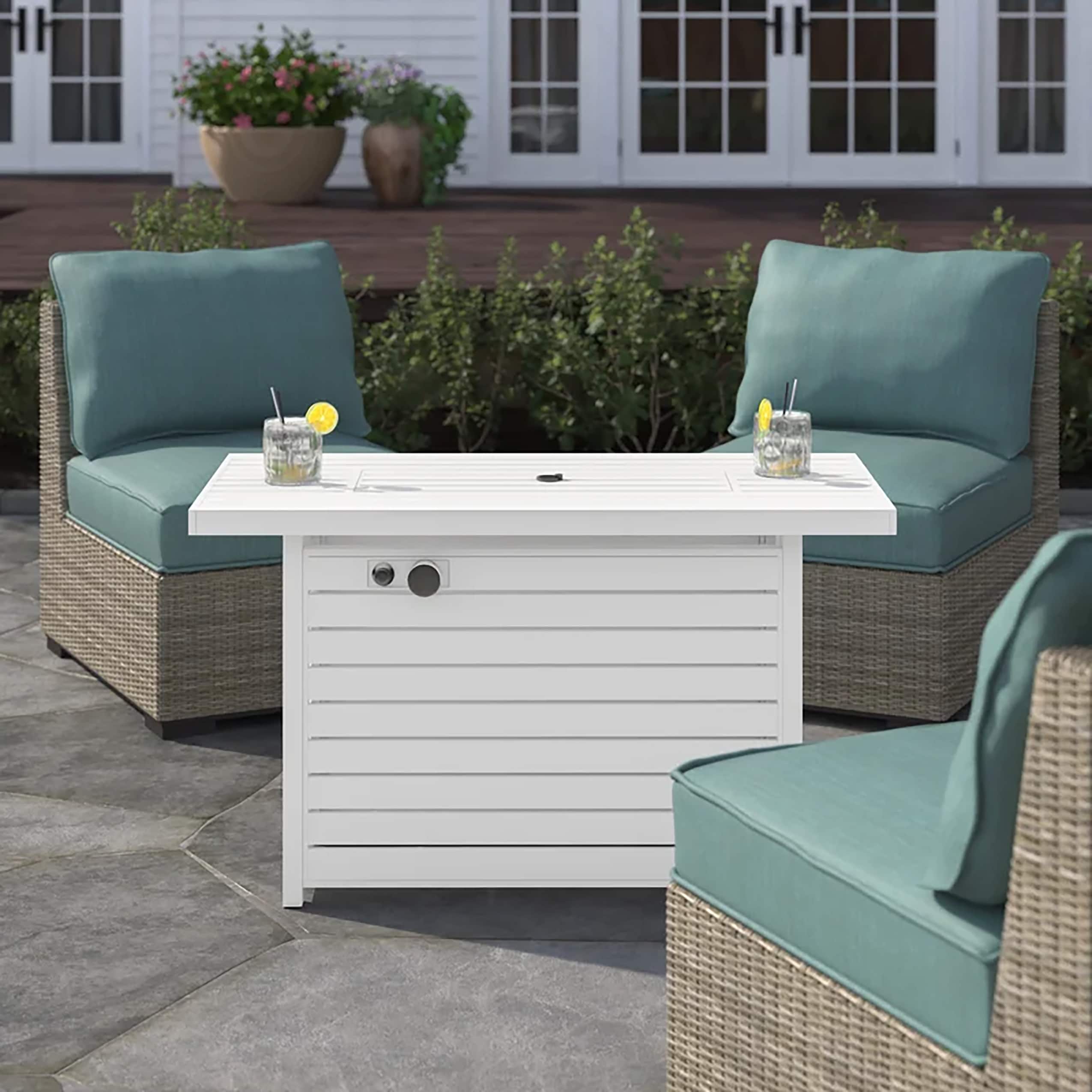 Living Source International CM-1130W Fire Pit Rectangle Outdoor Balcony Table 42-in W x 44-in L