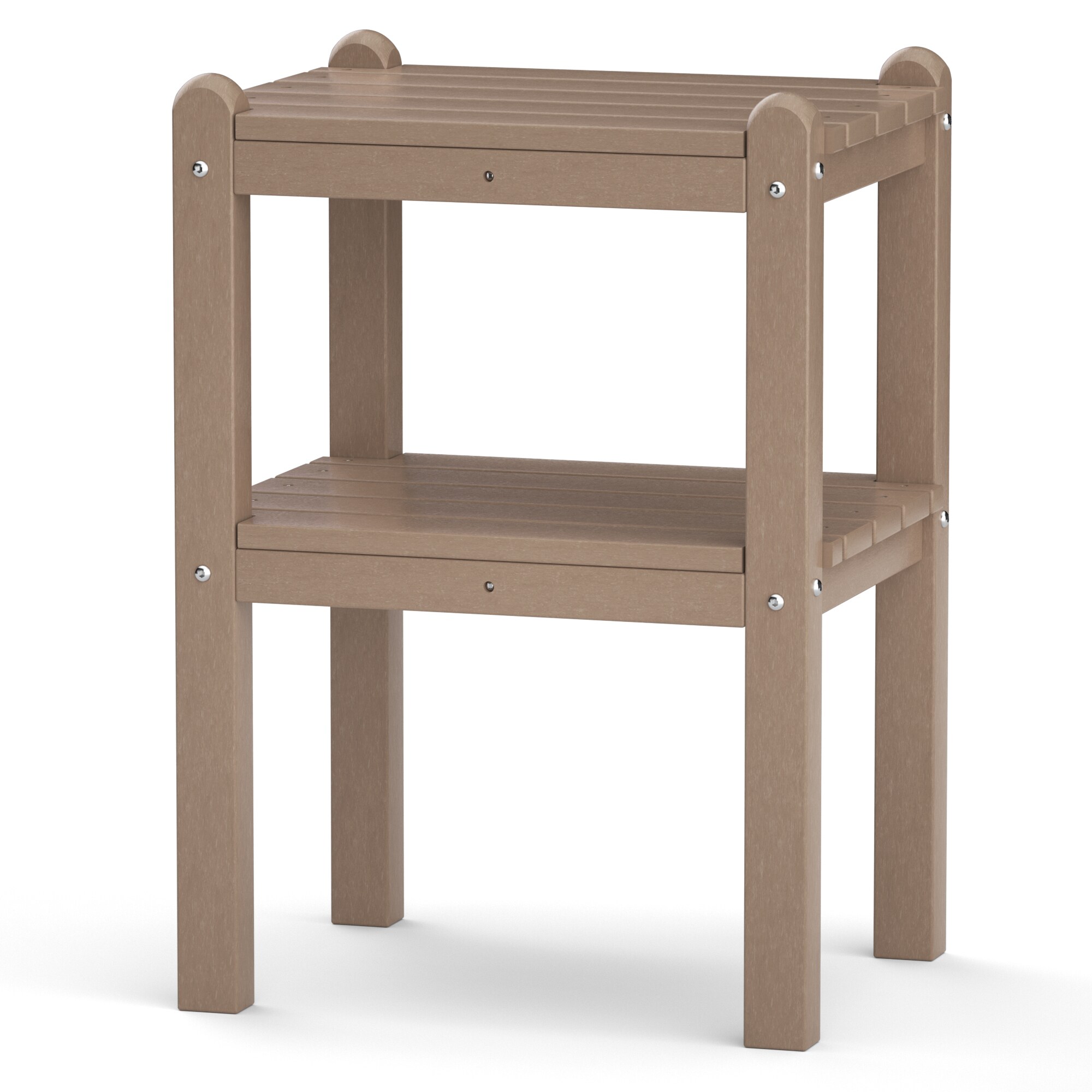 Poly furniture ST-HE03-WW Rectangular Wood Color HDPE Plastic Adirondack Outdoor Two-Shelf Side Table