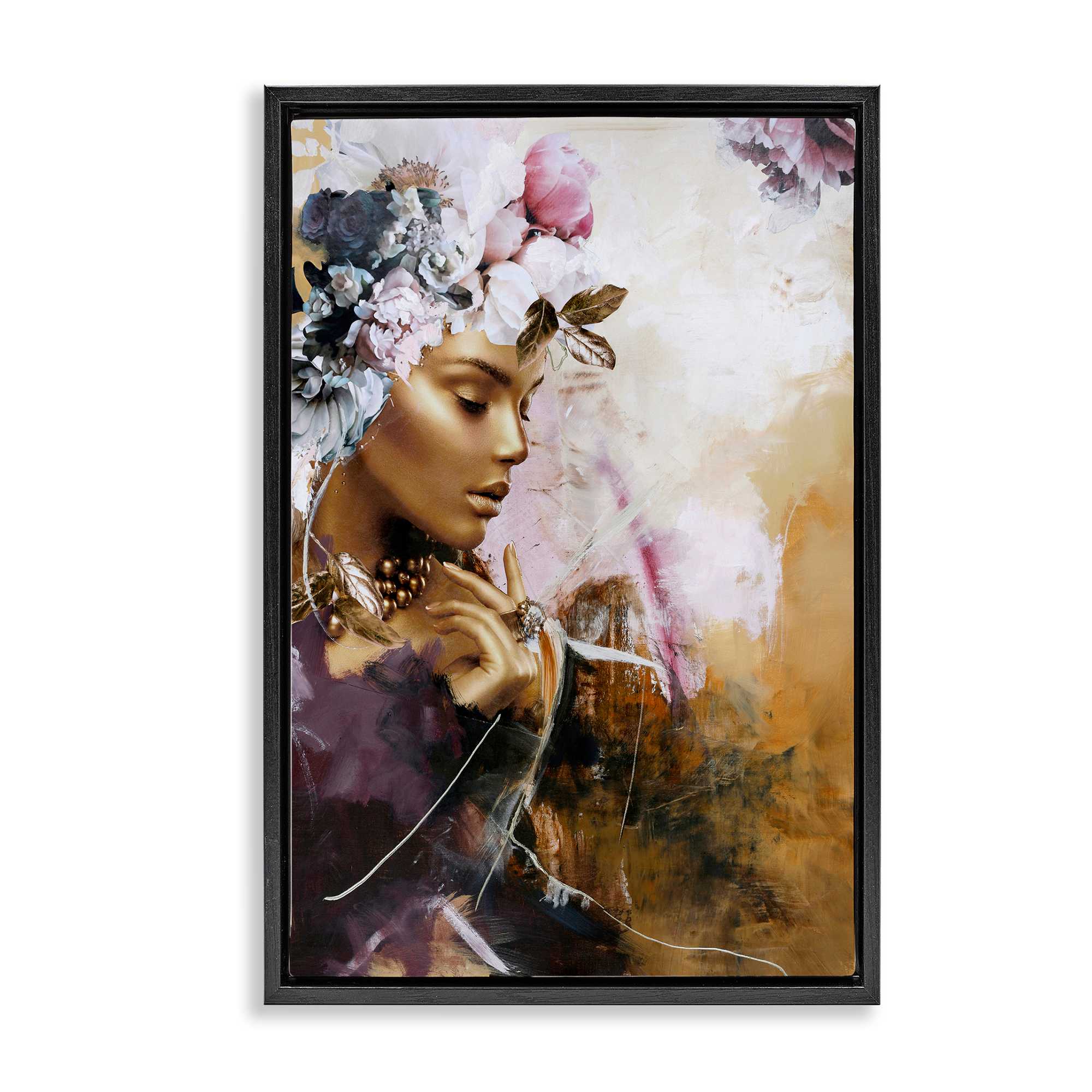 Stupell Industries BS-795-FFB-20X30 Elegant Woman and Florals Black Framed Floater Canvas Wall Art By Design Fabrikken 21 x 31
