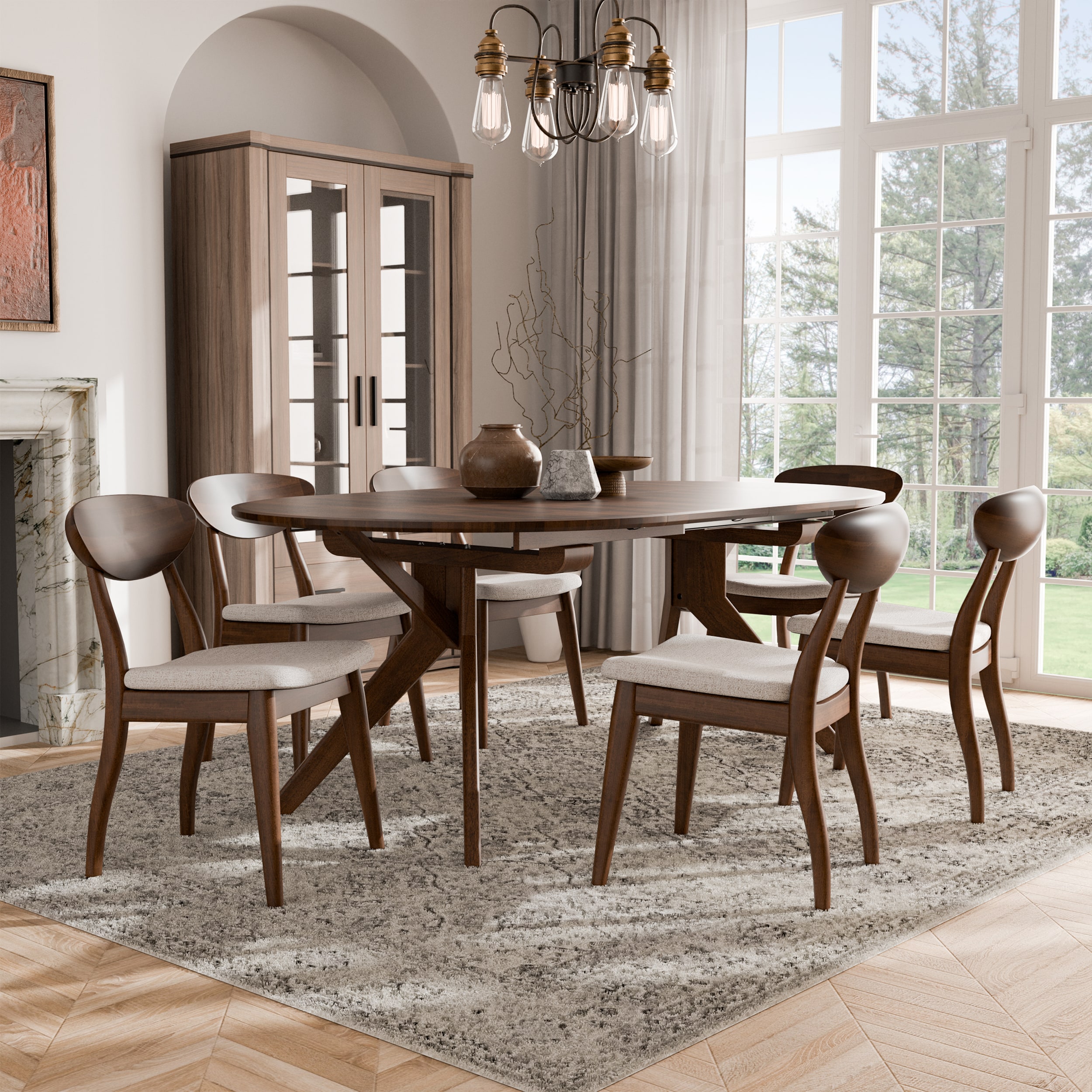 Furniture of America IDF30005WNOT7PC Shelun Rich Walnut Contemporary/Modern Dining Room Set with Oval Table ( Seats 6 )