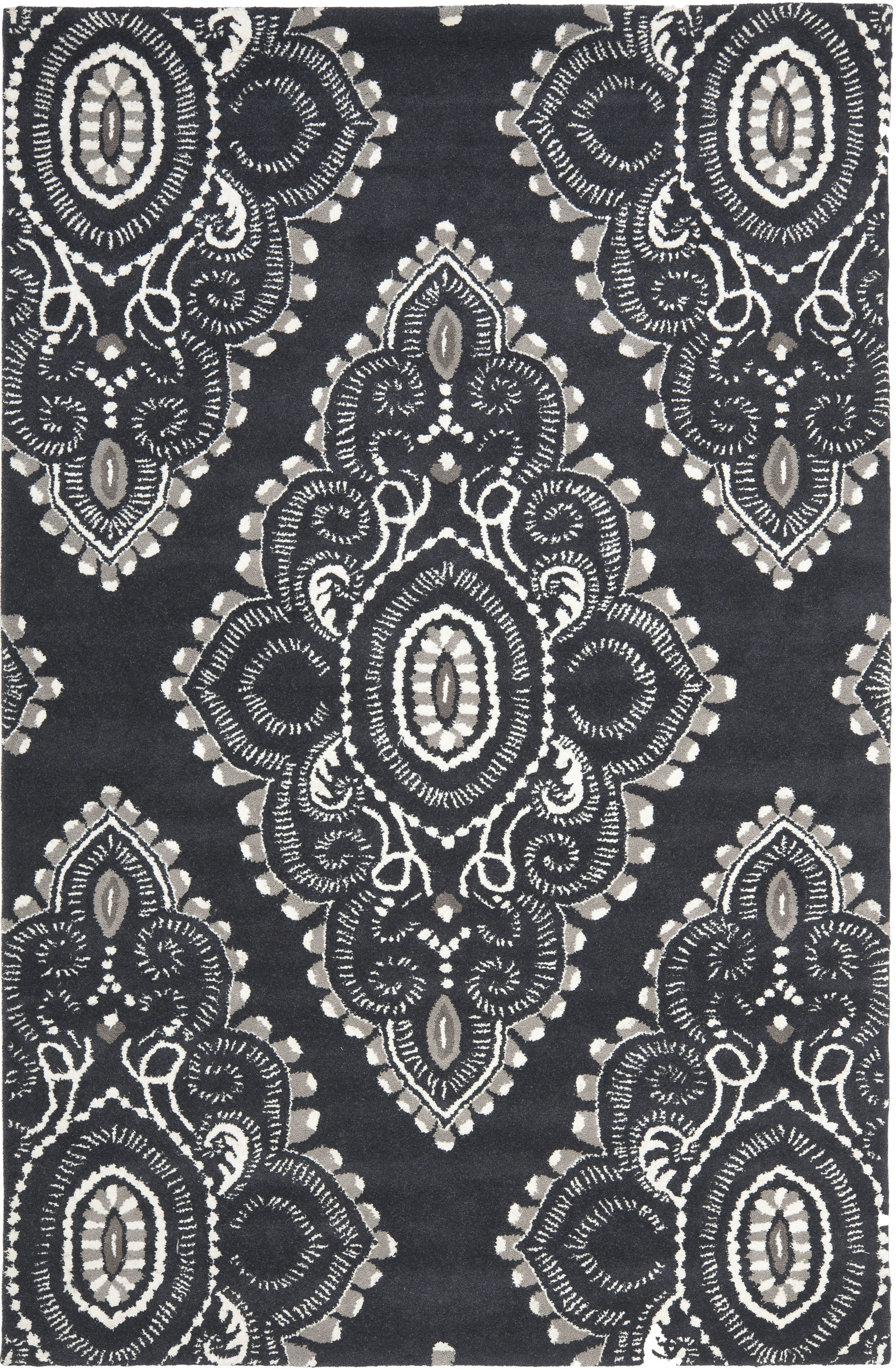 Safavieh WYD372C-4 Wyndham Clifton 4 x 6 (ft) Tufted Wool Dark Gray/Ivory Rectangular Indoor Trellis Bohemian/Eclectic Area rug