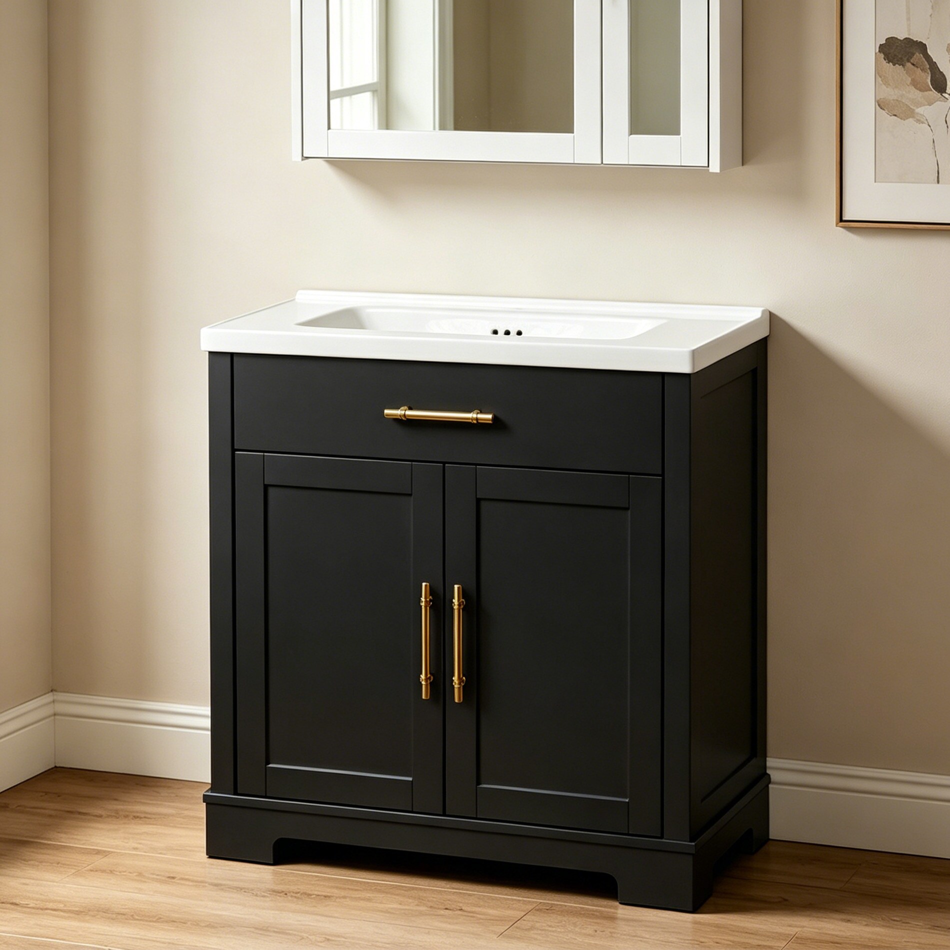 Serwall Bath Vanity 30-in Black Drop-in Single Sink Bathroom Vanity ...