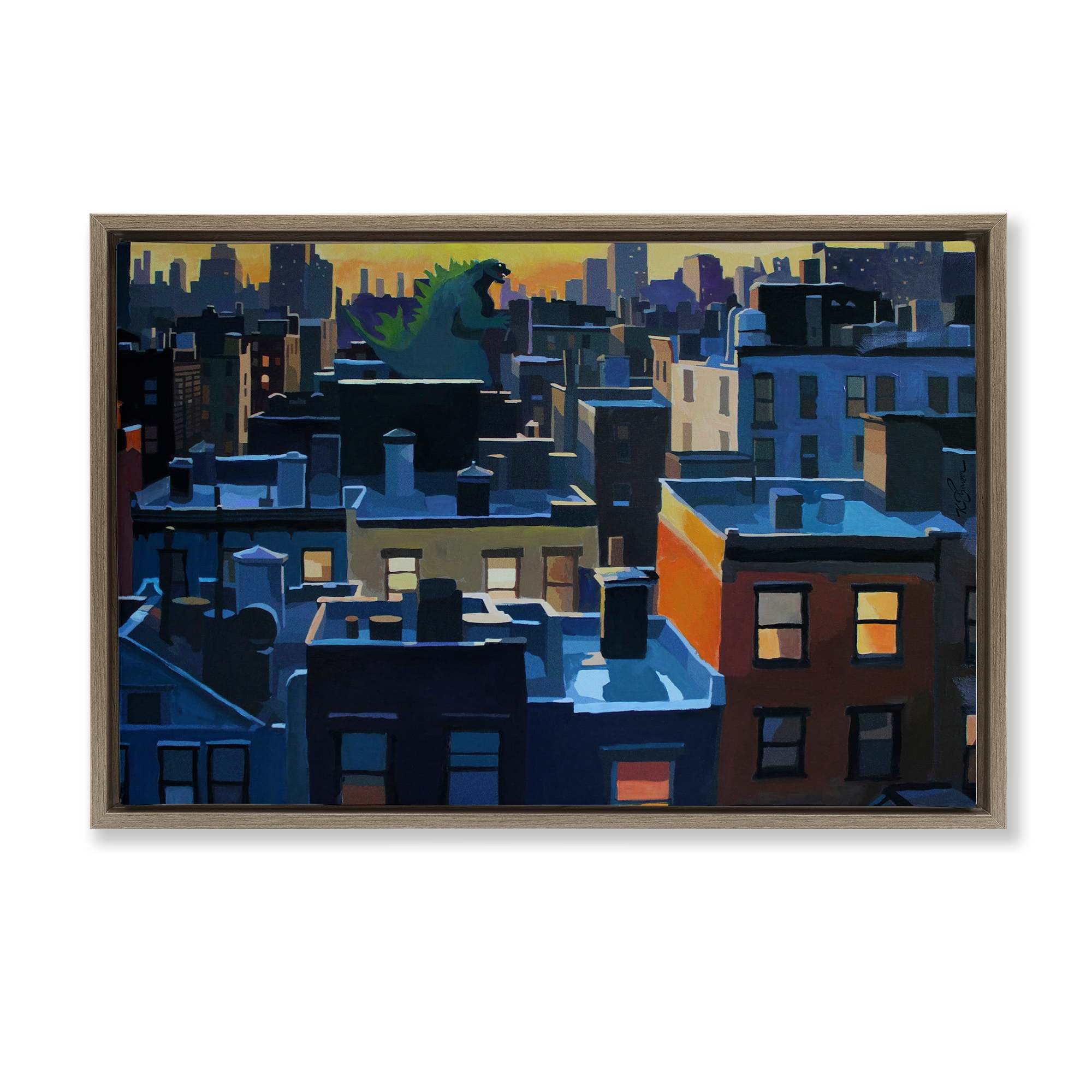 Stupell Industries BS-821-FFE-16X24 Cityscape with Distant Monster Floating Frame design by Keith Thomson