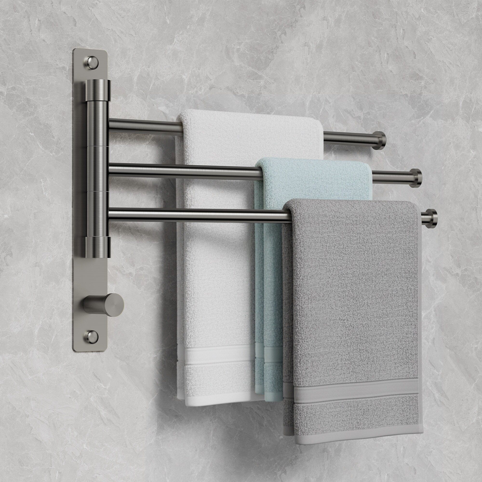 Brushed Nickel Square Towel Ring Rotatable Modern - View #7