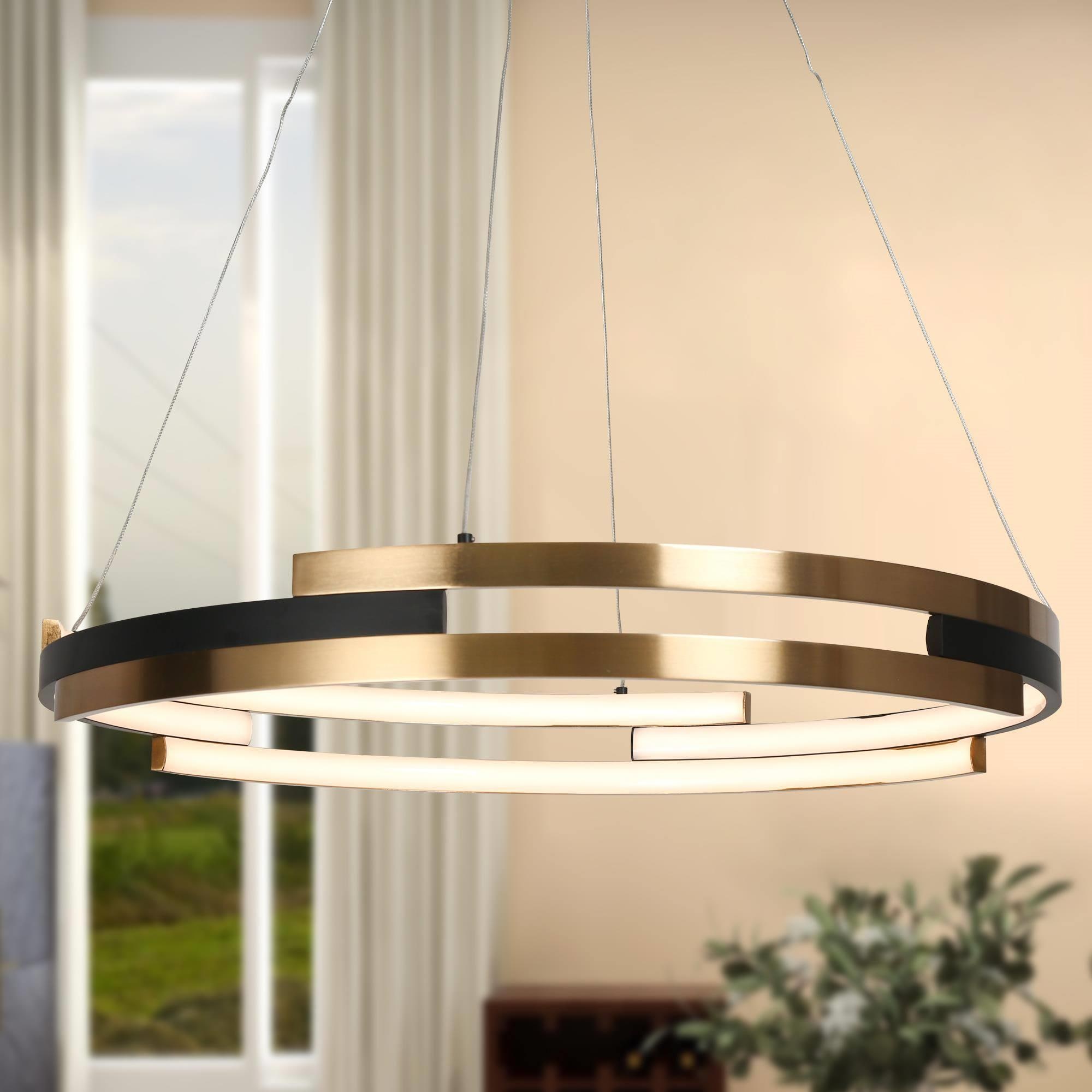 Zevni 25.5 in. Integrated LED Brass Round Chandelier, Modern Black Island Pendant Light, Farmhouse DIY Pendant Hanging Light