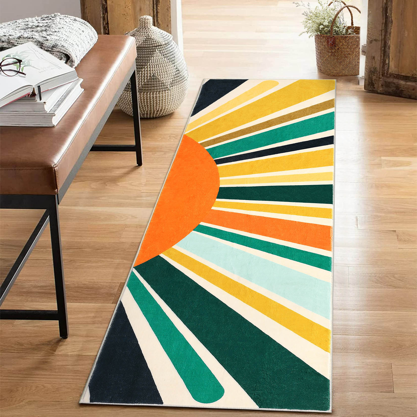 Garvee YXY-LO-PHO-106XACUA 3 x 8 (ft) Loomed Polyester Yellow/Green Rectangular Indoor Geometric Mid-Century Modern Machine washable Runner rug