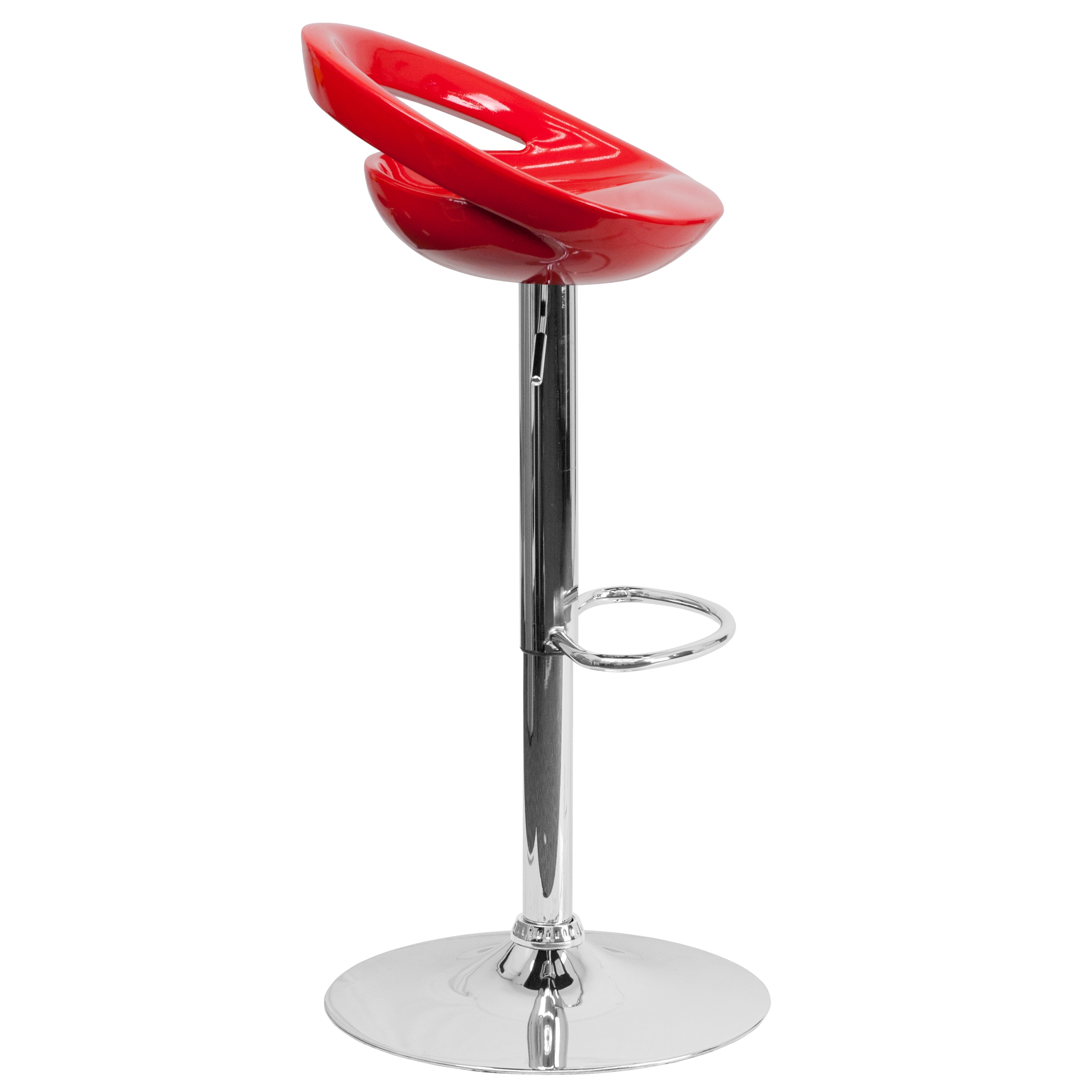 Modern Red Adjustable Swivel Barstool with Chrome Base