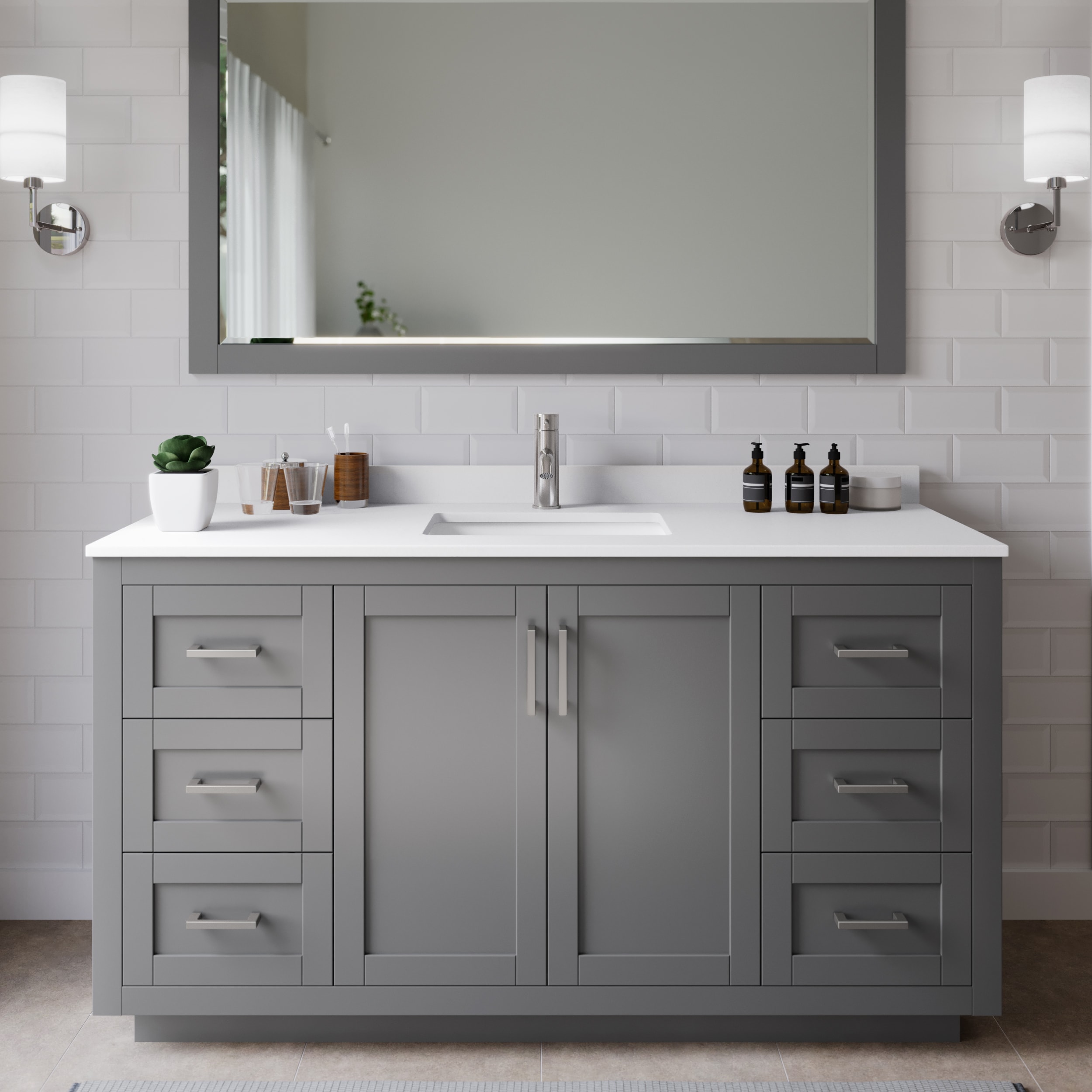Wyndham Collection WCF292960SKGWCUNSMXX Miranda 60-in Dark Gray with Brushed Nickel Trim Undermount Single sink Bathroom Vanity with White Cultured Marble Cultured marble Top