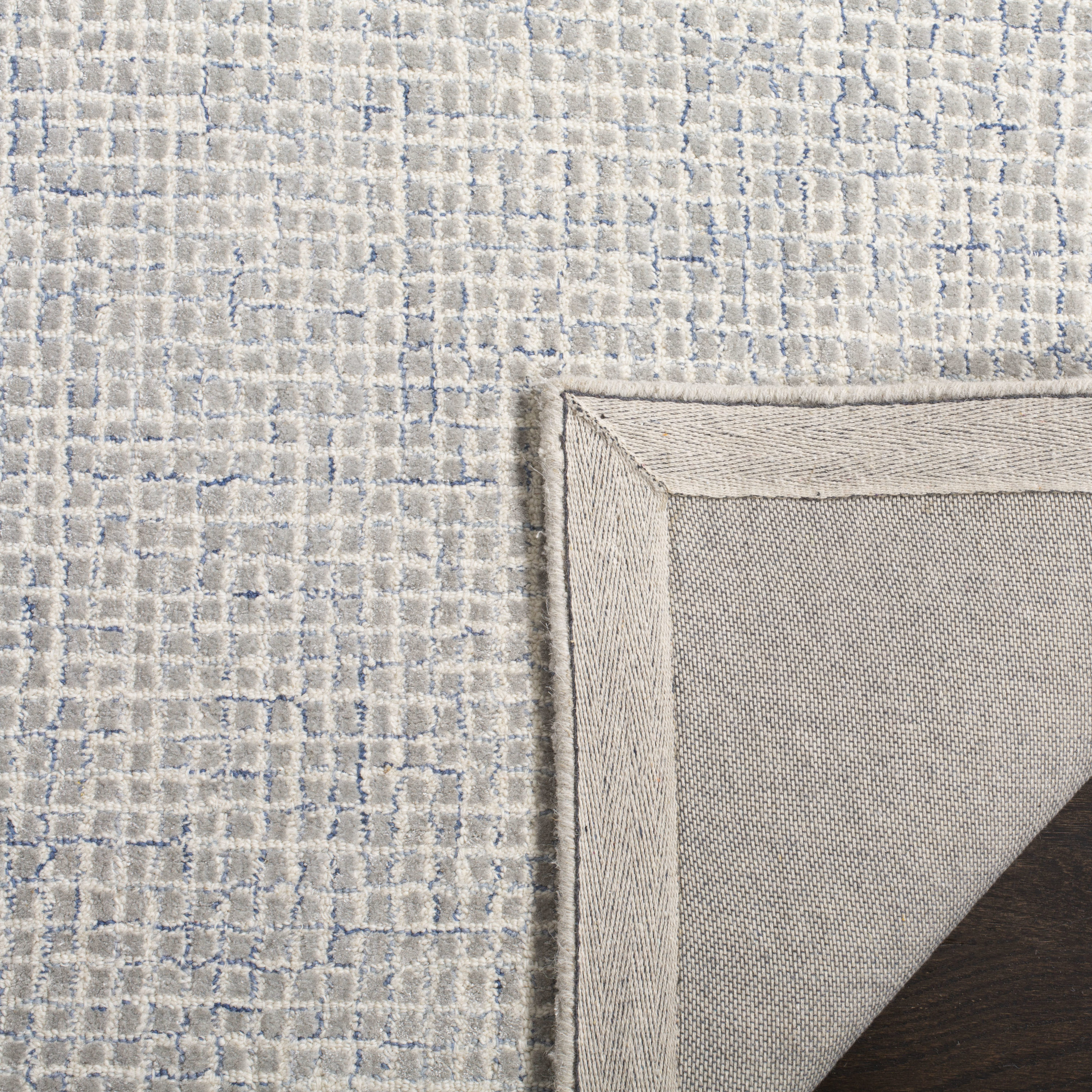 Harmony Abstract Blue & Silver Hand-Tufted Wool Square Rug - 6'