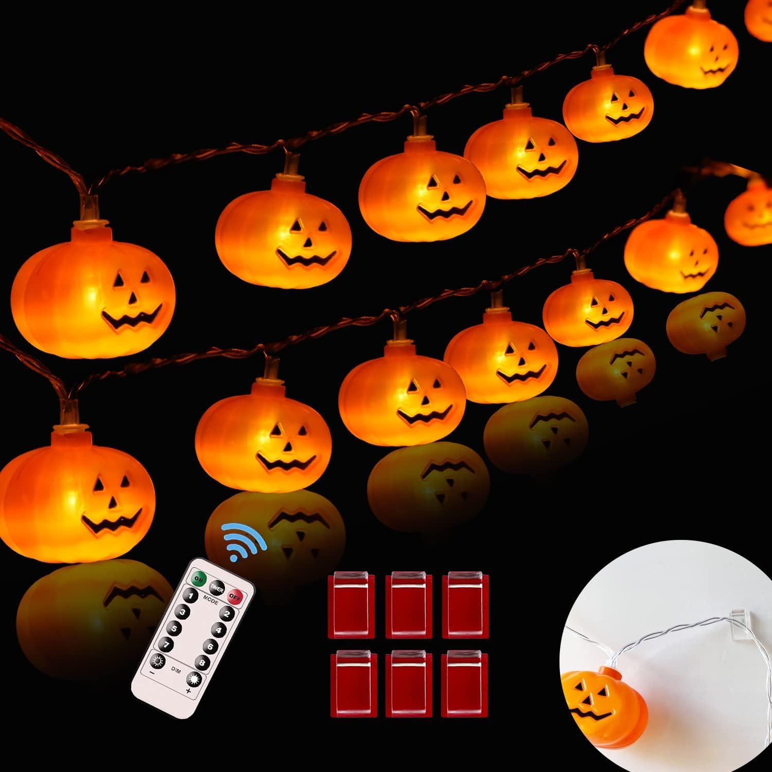 Justincity  Halloween Lights 20FT 40 LEDs power cell Operated Waterproof Pumpkin String Lights for Indoor Outdoor Party Decorations