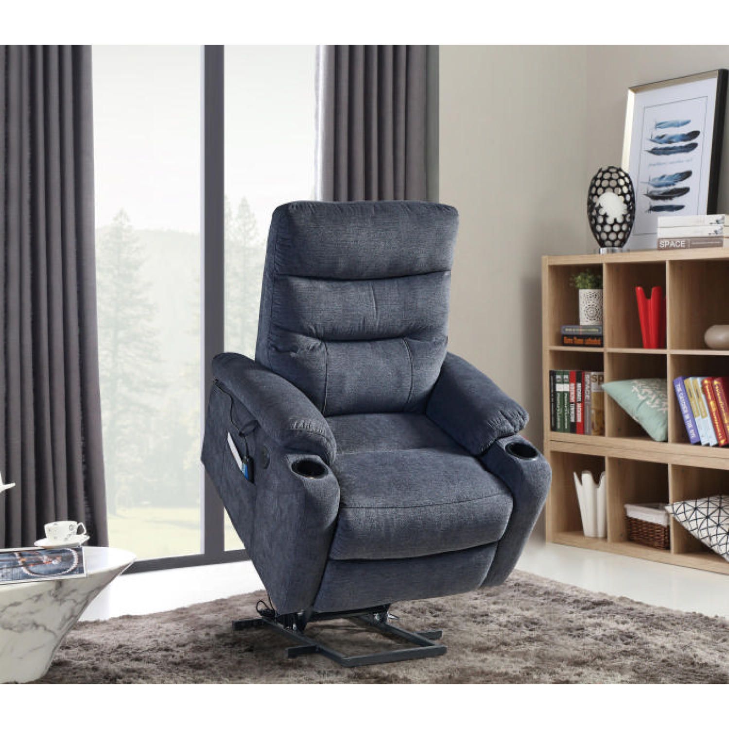 JASMODER W820S00001 Dark Gray Upholstered Tufted Recliner with Lift Assistance