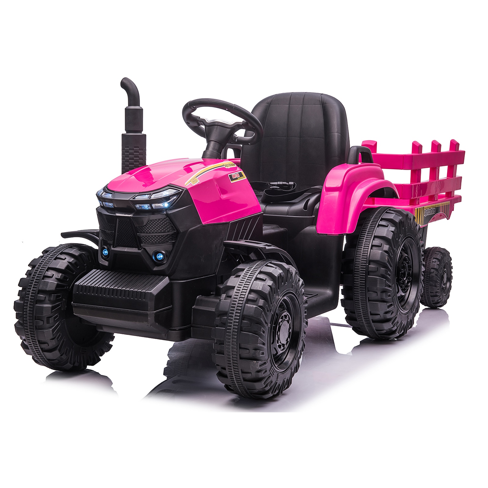 Assile 12V Pink Kids Ride-On Tractor with Trailer - Dual 40W Motors LED ...