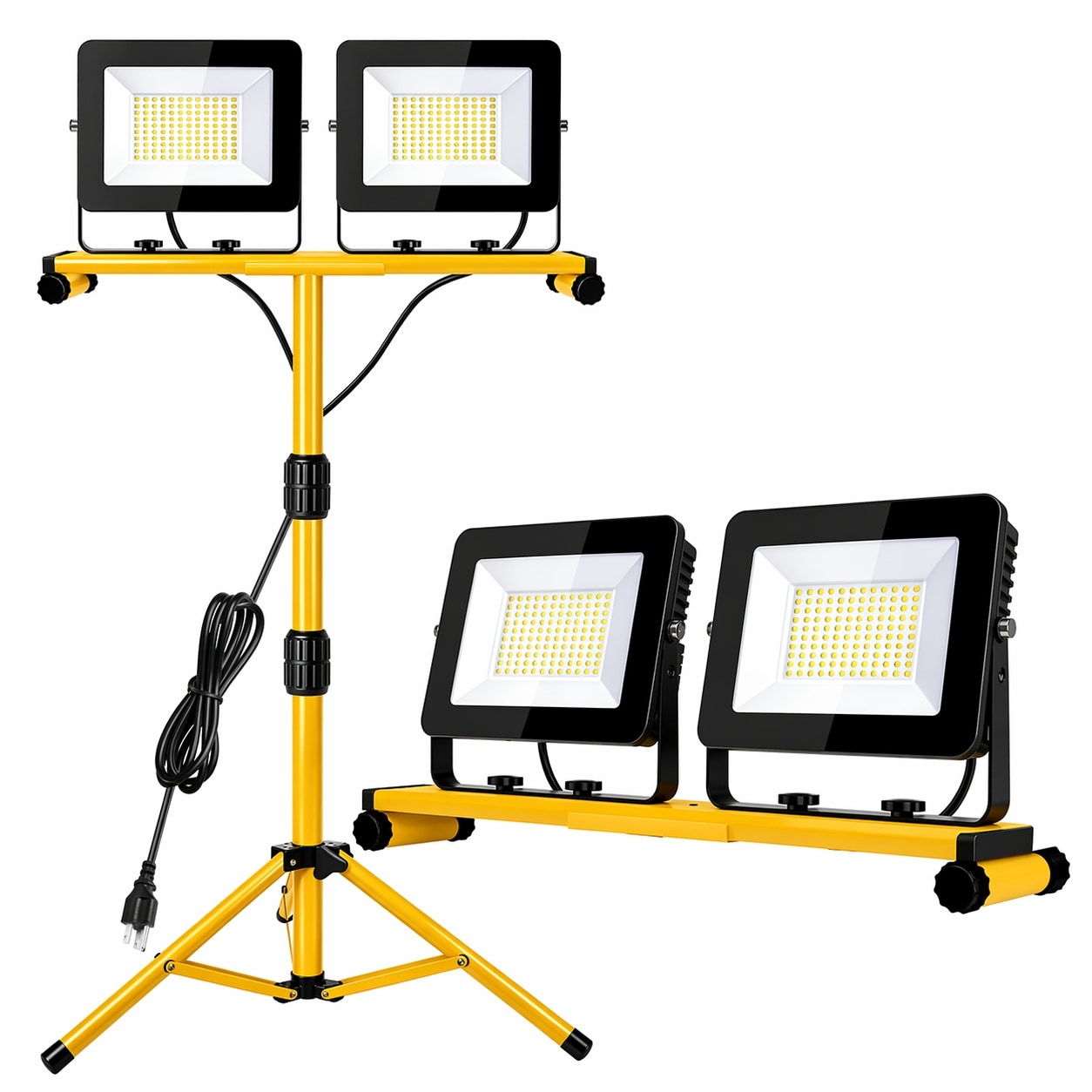Aoibox  21000 Lumen 2 Head LED Work Light Foldable Tripod 6500K IP66 Waterproof Extended Cord Job Site Workshop
