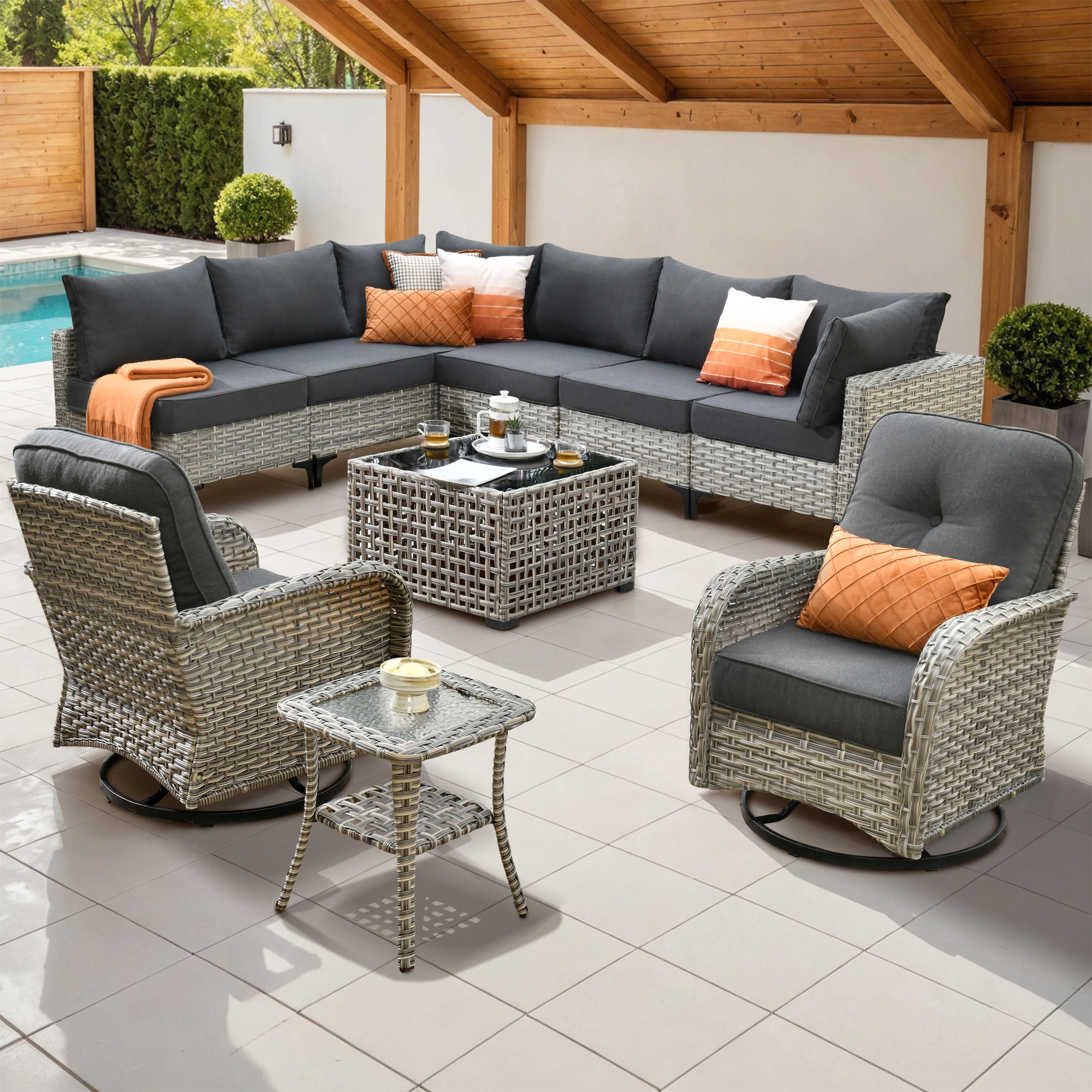 Caodoc L5-VYZSKT110-1 VYZSKT Wicker Outdoor Sectional with Black Cushions and Wicker Frame