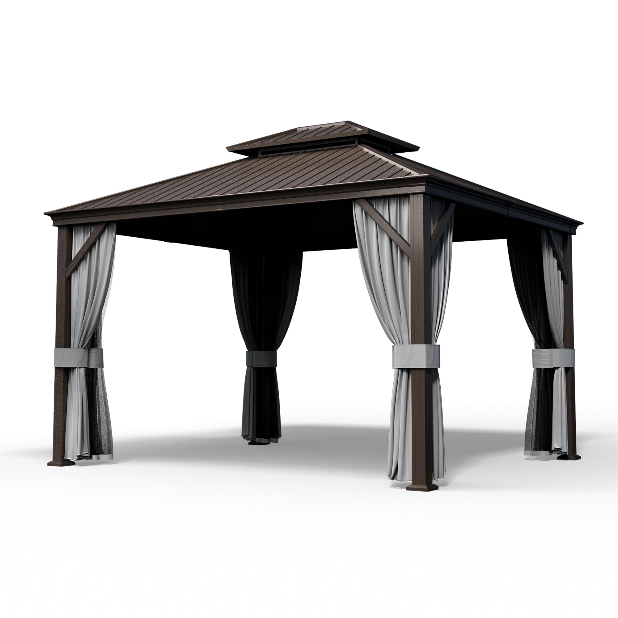 10-ft x 12-ft Hardtop Gazebo Rectangle Brown Metal Steel Roof Gazebo | - PamaPic ZP-YY-Z-1012-WL1