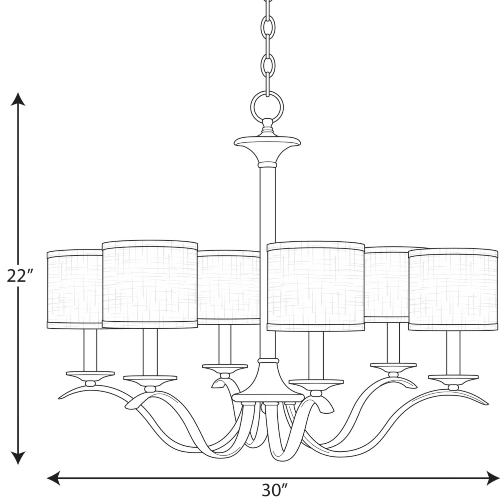 Antique Bronze 6-Light Chandelier with Off-White Linen Shades