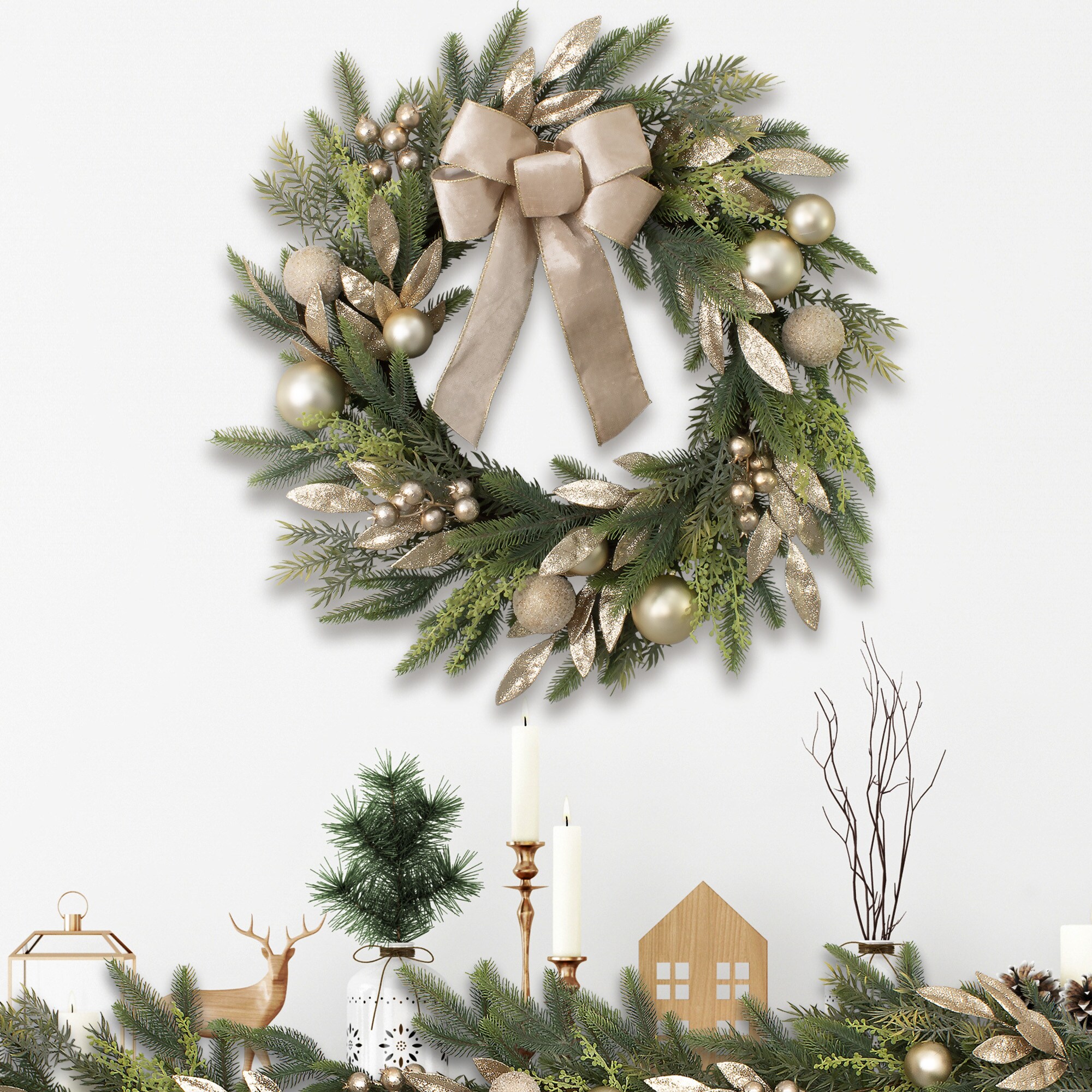 Holiday Living 28-in Indoor Gold,Green Artificial Christmas Wreath
