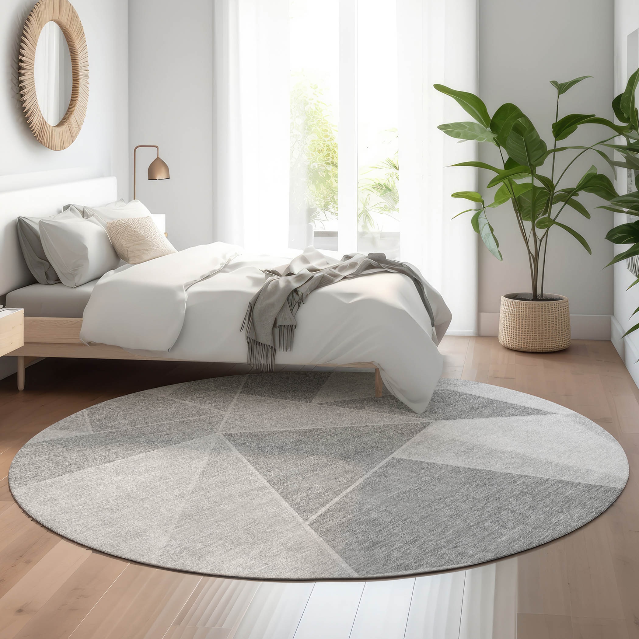 Addison Rugs AMF636GY8RO Mayfield AMF636GY 8 x 8 (ft) Loomed Polyester Gray Round Indoor Geometric Machine washable Area rug