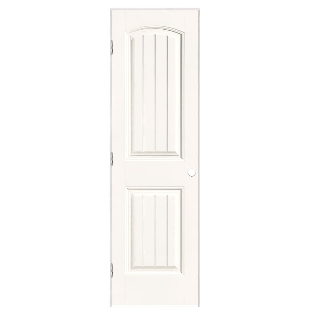 Masonite 1443716 24-in x 80-in Snowstorm Solid core 2-panel round top plank Right hand Smooth Prefinished Molded composite Flat Jamb Single Prehung Interior Door