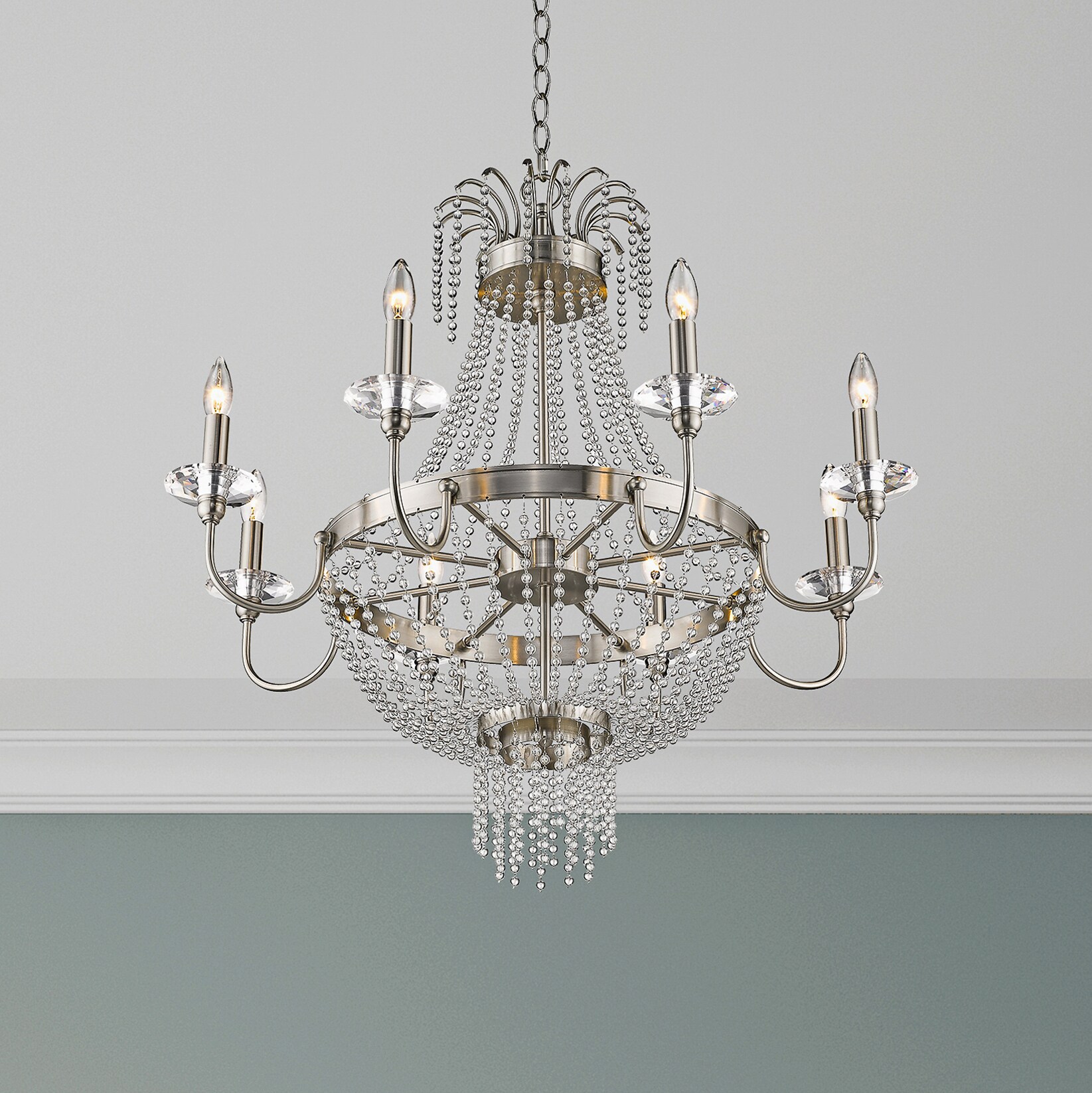 Brushed Nickel and Crystal 8-Light Candelabra Chandelier