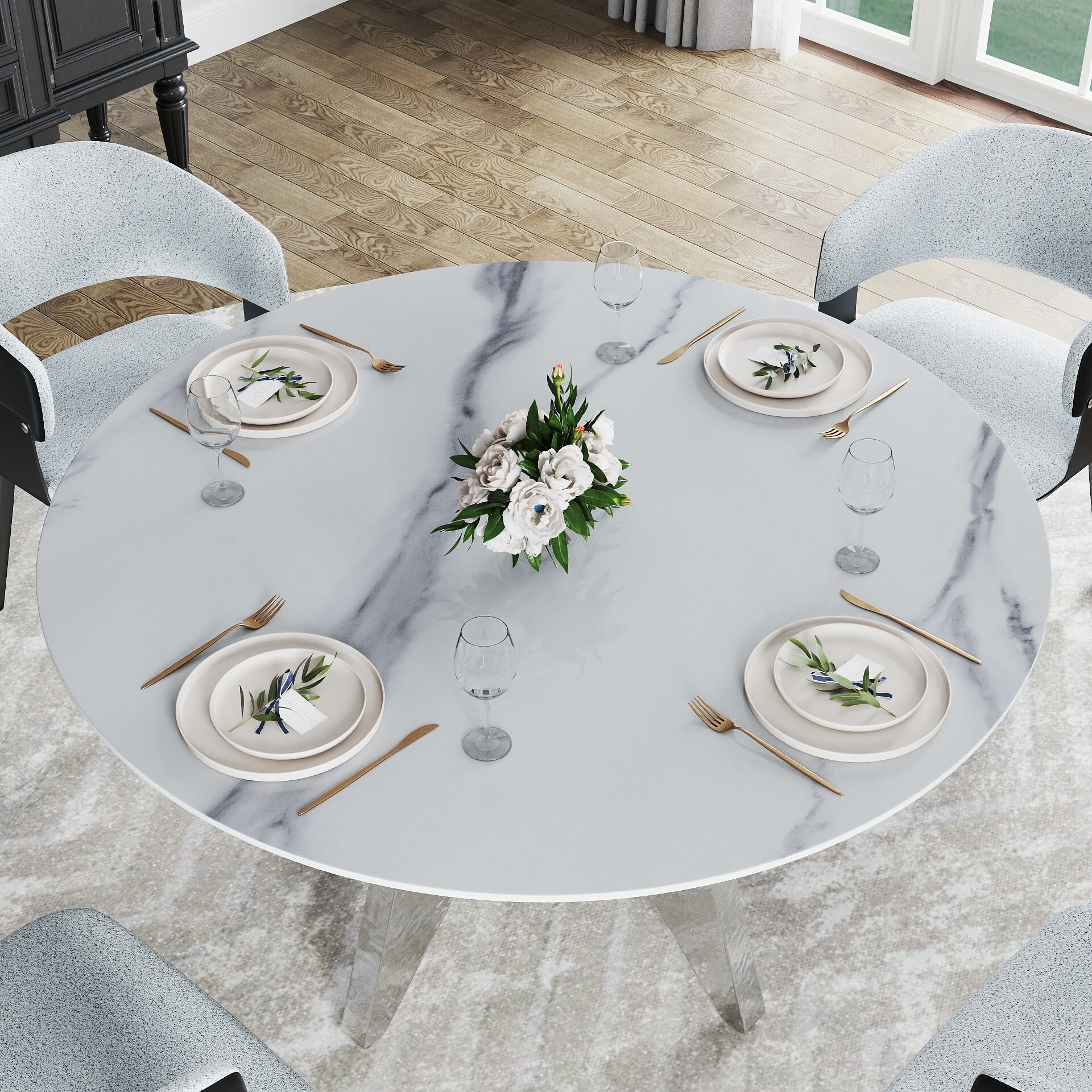 BuotiqHom DH-AT-135W-8S Dining-Tables - View #2