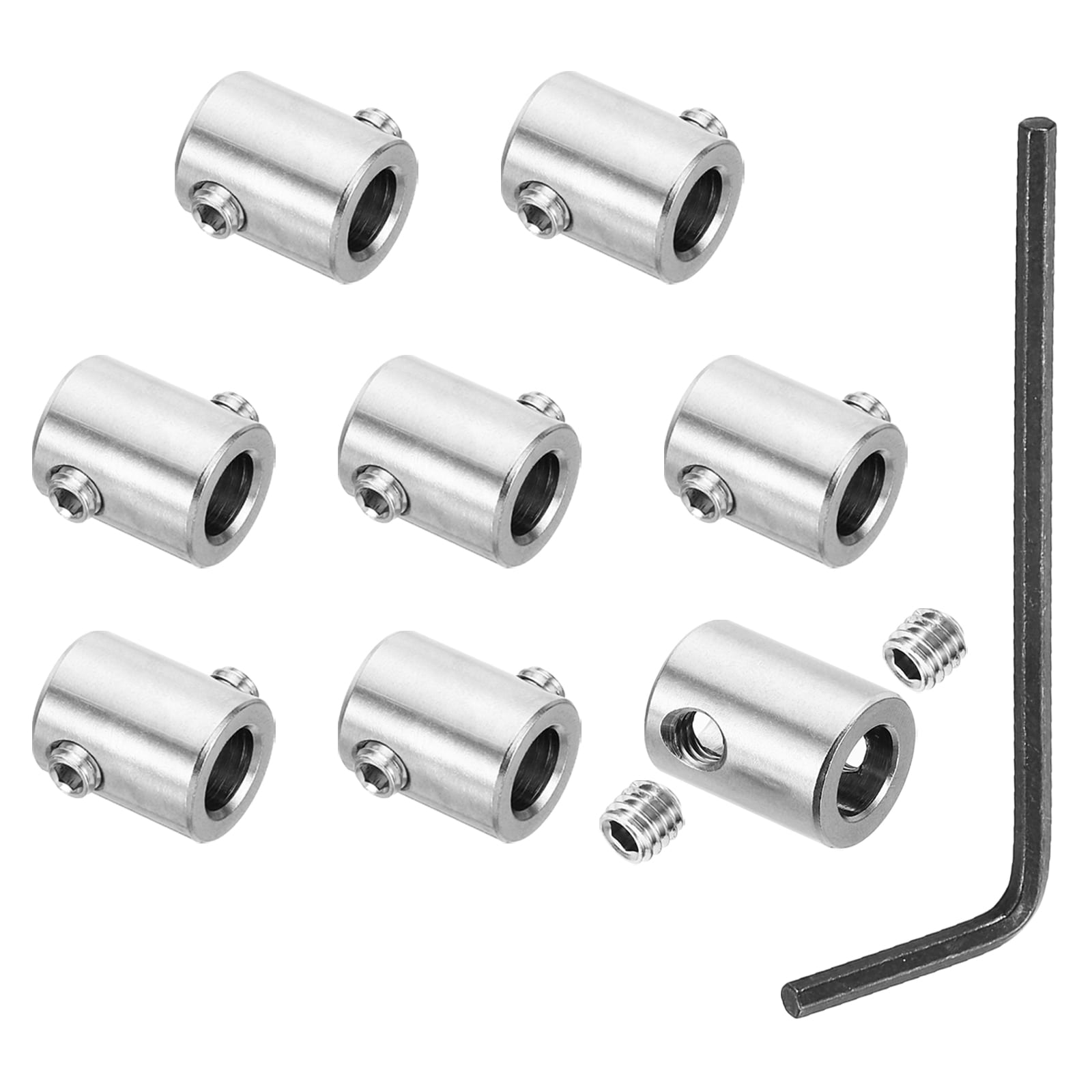 PATIKIL 5mm Hole Wire Rope Clips Set 8 Set 304 Stainless Steel Double Holes Lock Cable Clamps Clip with M5 Hexagon Screws Spanner for Cable Fitting Silver 10x12mm #S26051300UX4802