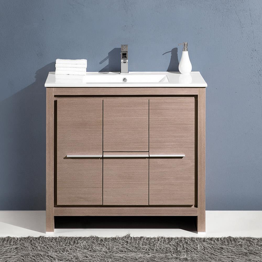 Fresca FCB8136GO-I Allier 36-in Gray Oak Single sink Bathroom Vanity with White Ceramic Top