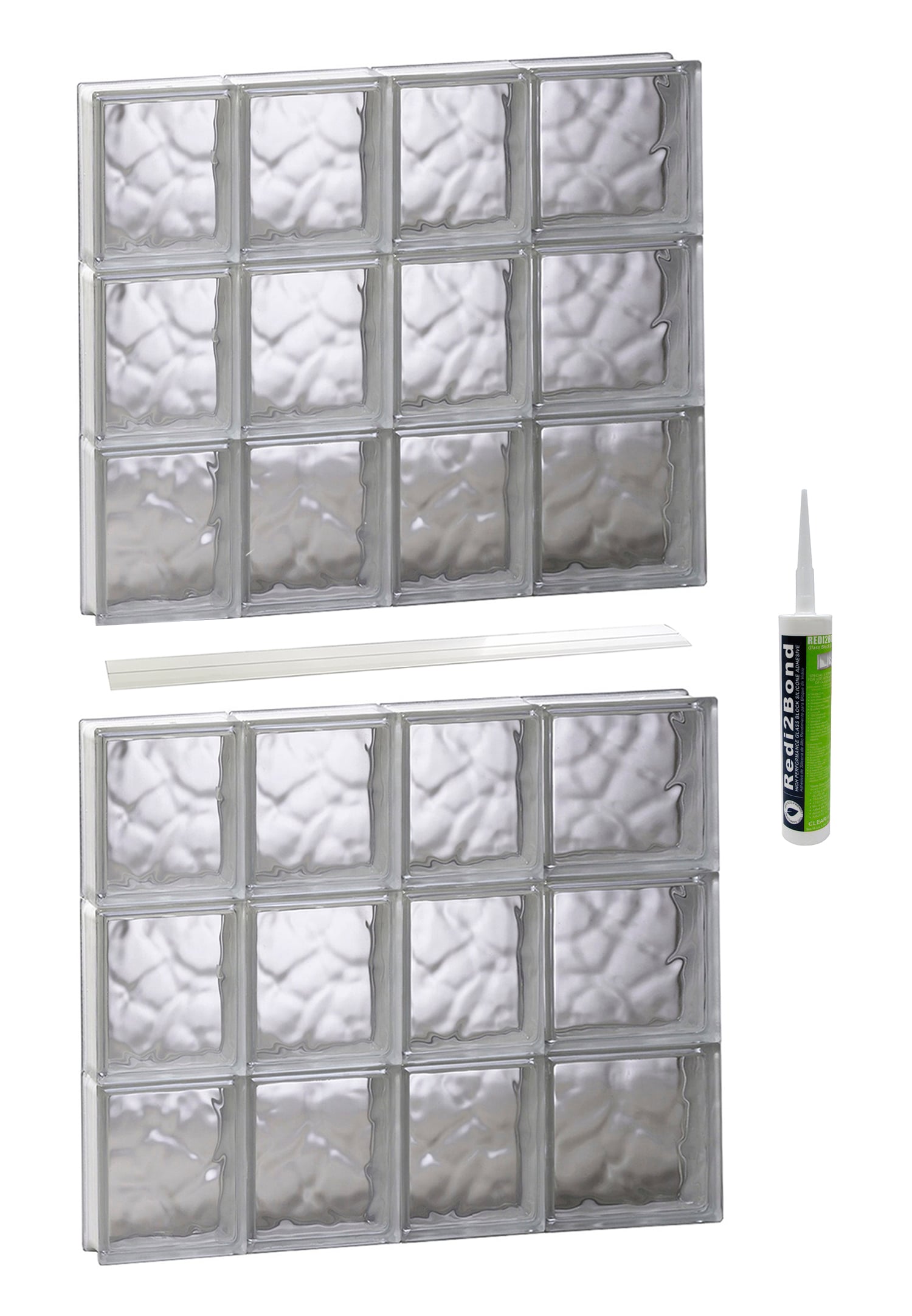 REDI2SET S2648DC Wavy Glass 25-in x 46-1/2-in Frameless Replacement Glass Block Window