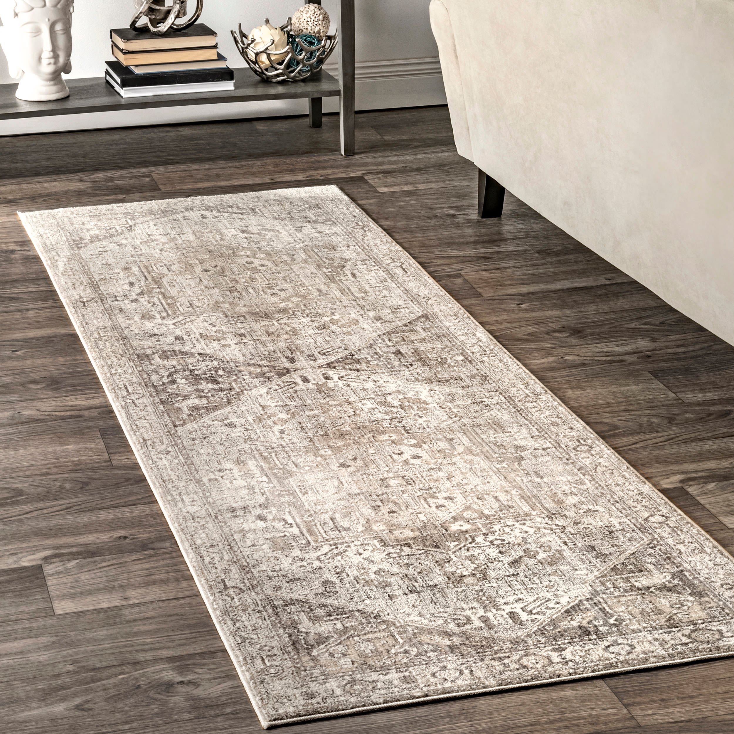 nuLOOM KHMC04G-26010 Ehtel 2 x 10 (ft) Loomed Polyester Silver Rectangular Indoor Medallion Runner rug