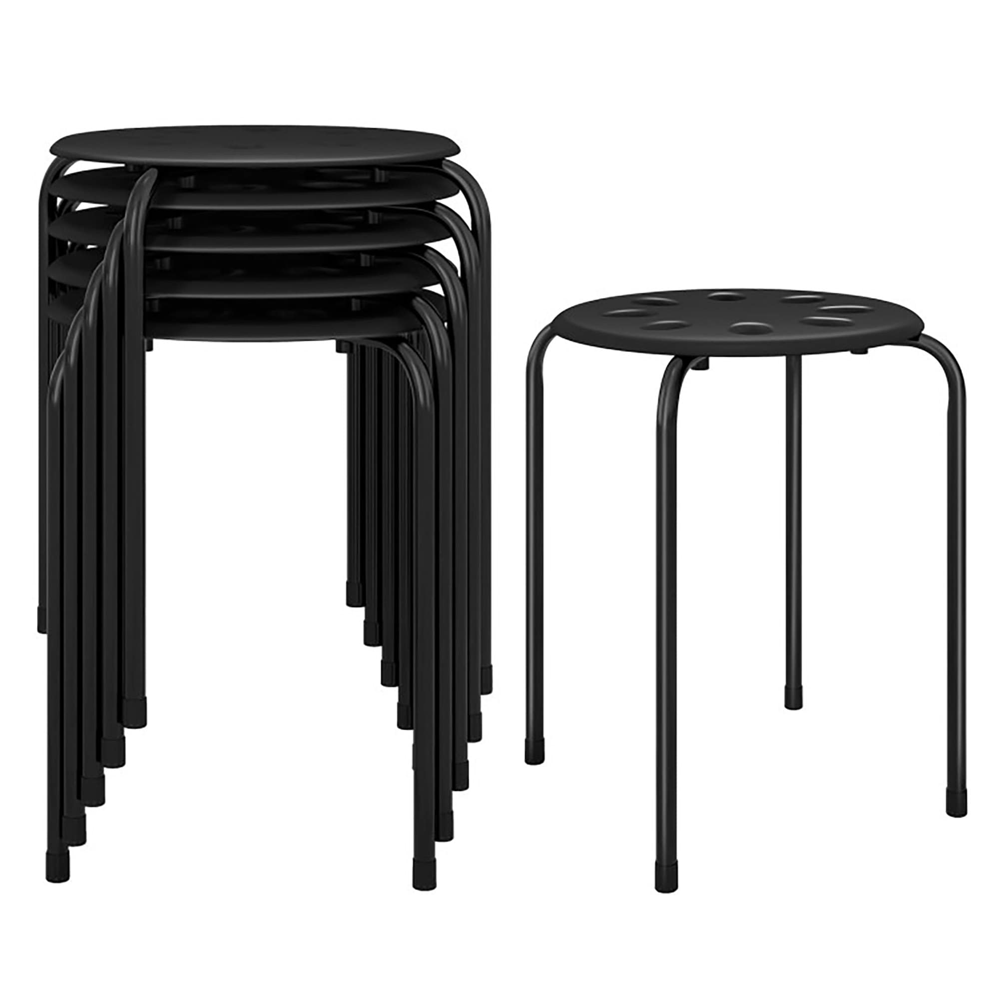 Sumyeg WF-HW64245COL-LA 17.5 Inch Set of 6 Portable Plastic Stack Stools 6 -Set Black 17.5-in H Short Round seat Stackable Metal Bar Stool